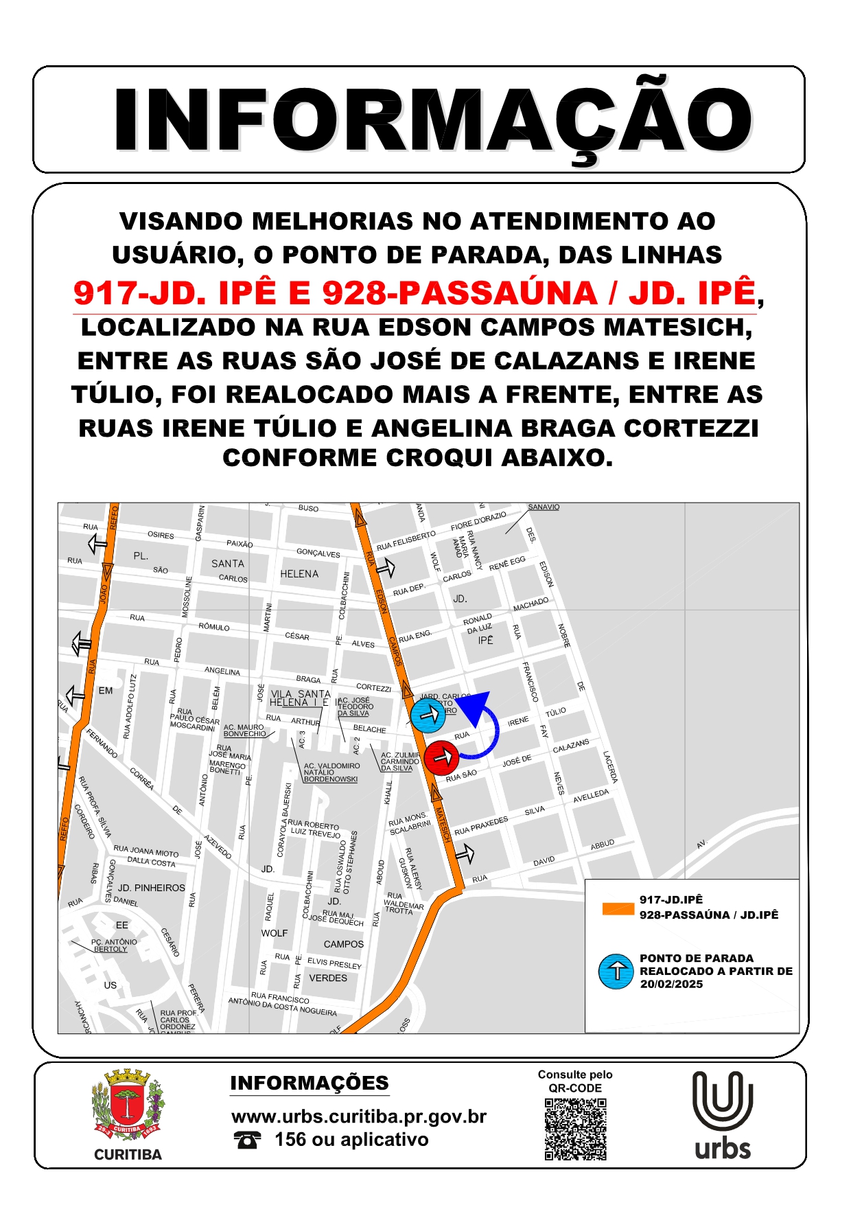 Linhas 917 - JD. IPÊ e 928 - PASSAÚNA / JD. IPÊ - Realocação de ponto de parada - A partir de 20/02