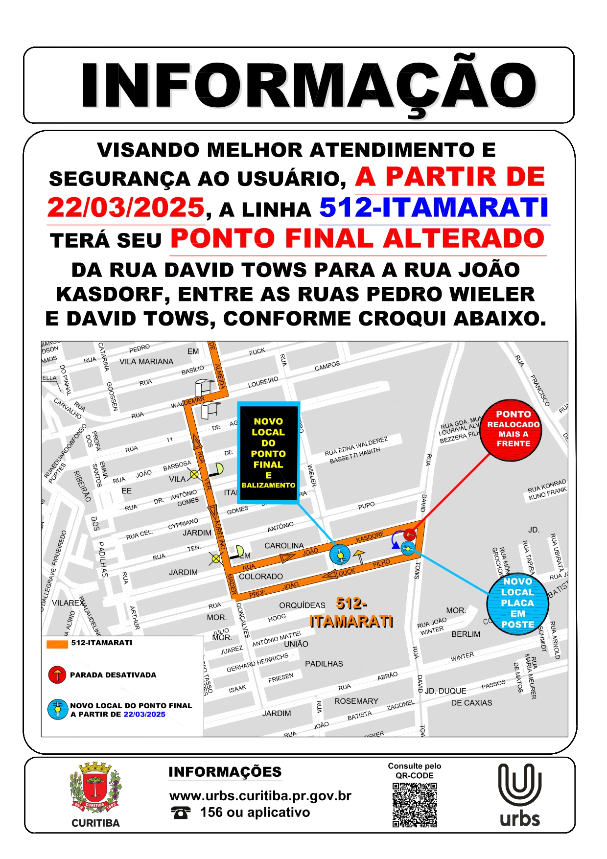 Linha 512 - ITAMARATI - Realocação de ponto de parada - A partir de 22/03