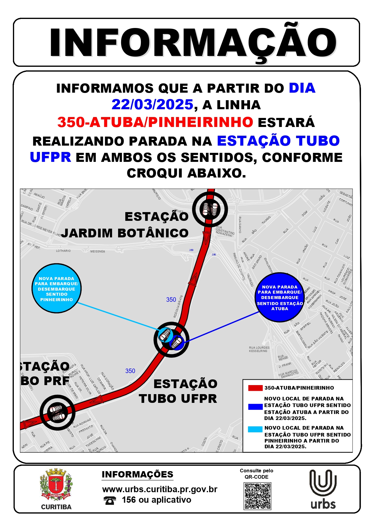 Linha 350 - ATUBA / PINHEIRINHO - Parada na nova Estação Tubo UFPR (Linha Verde) - A partir de 22/03