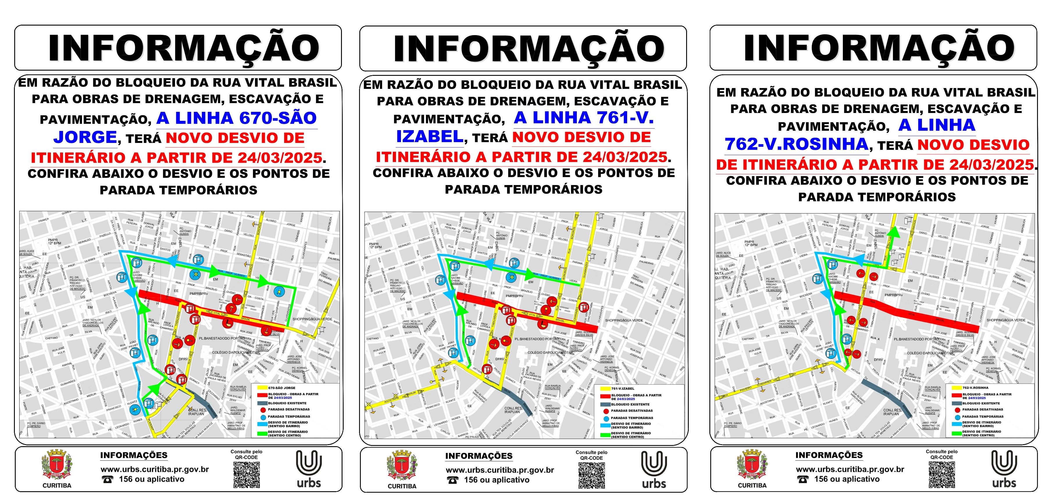Linhas Diversas - Desvio de Itinerário R. Vital Brasil - Obras Novo Inter 2 - A partir de 24/03