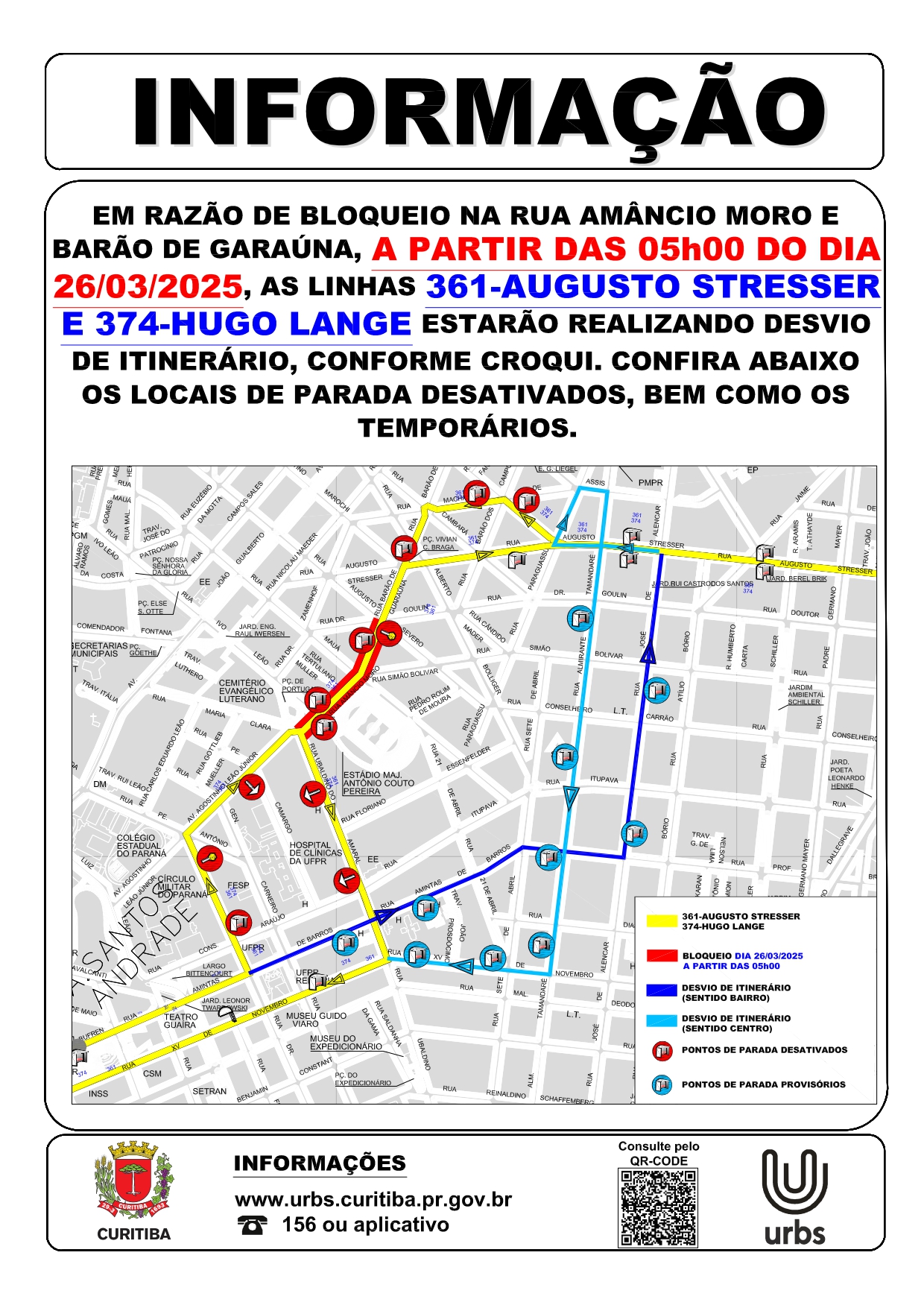 Linhas 361 - AUGUSTO STRESSER e 374 - HUGO LANGE - Desvio de Itinerário - Show Olivia Rodrigo 26/03