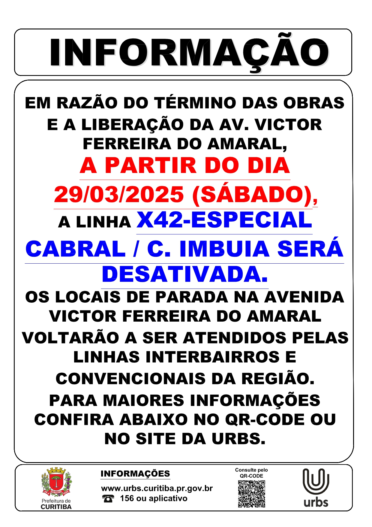 Linha Desativada - X42 - ESPECIAL CABRAL / C. IMBUIA - A partir de 29/03