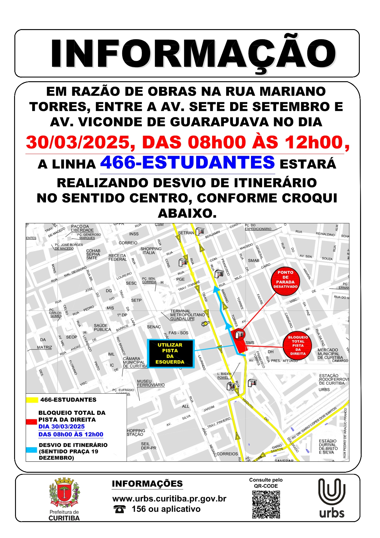 Linha 466 - ESTUDANTES - Desvio de itinerário - Obras - 30/03