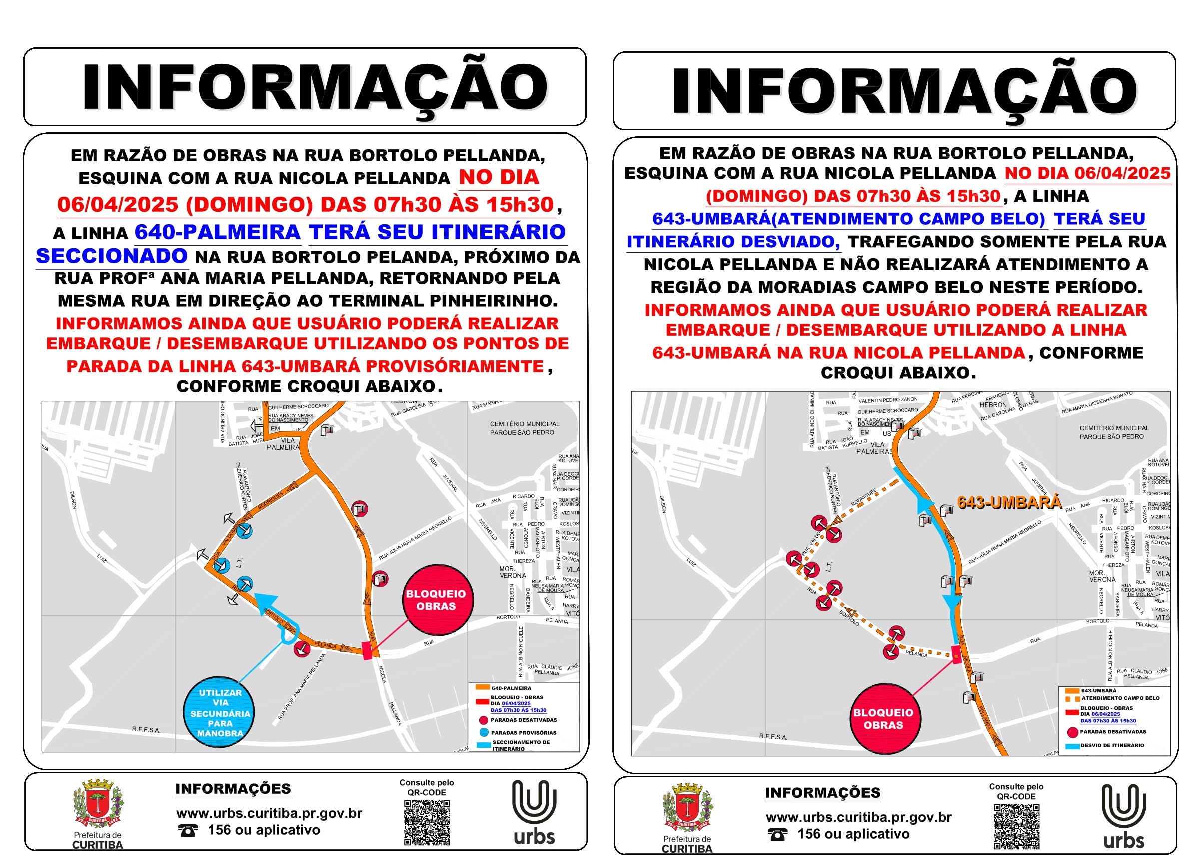 Linhas Diversas - Desvio de Itinerário - Obras R. Bôrtolo Pelanda - 06/04