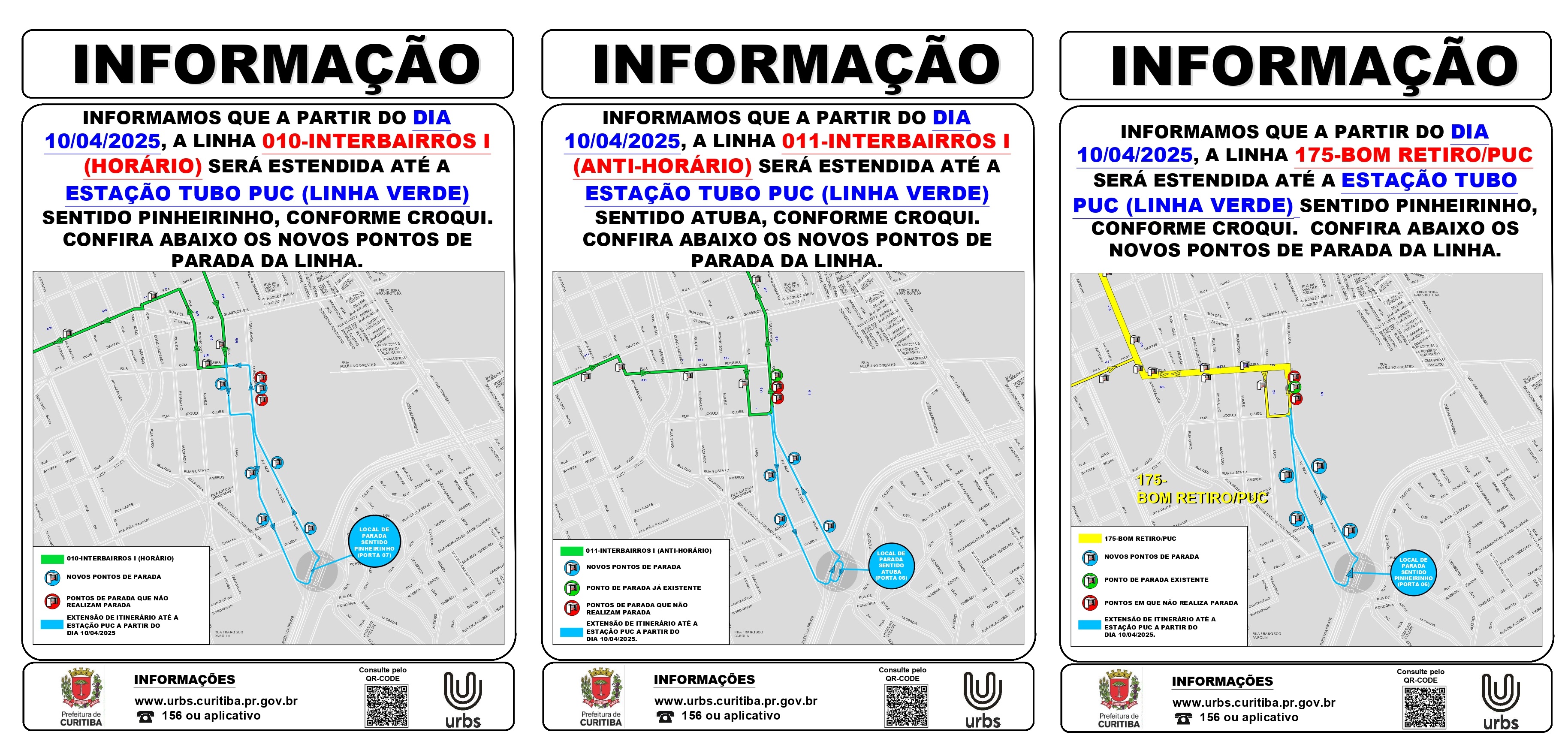 Linhas Diversas - Extensão de Itinerário - Estação PUC (Linha Verde) - A partir de 10/04