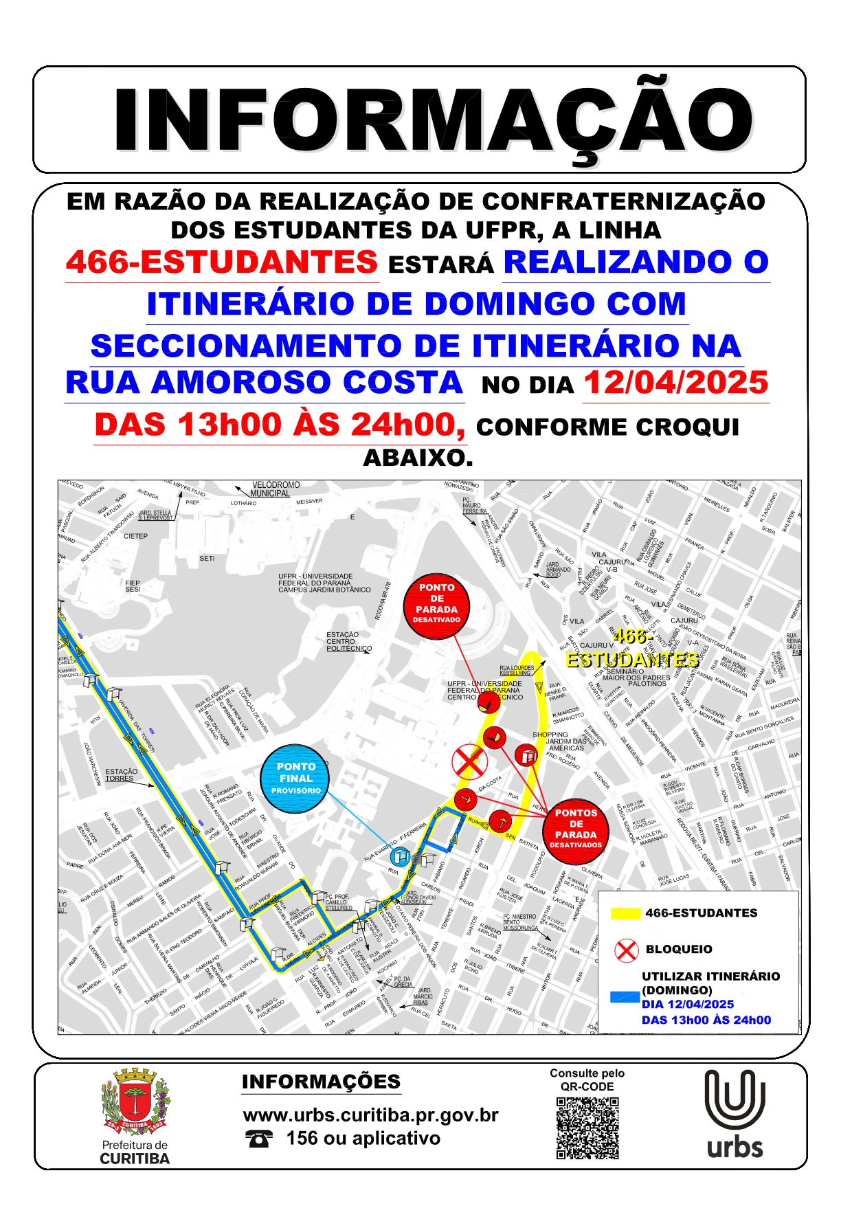 Linha 466 - ESTUDANTES - Desvio de Itinerário - Confraternização dos Estudantes da UFPR - 12/04