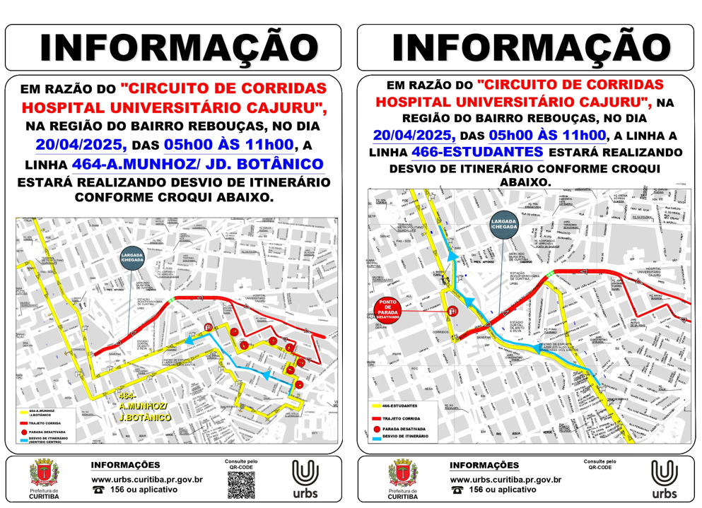 Desvio de Itinerário - Circuito de Corridas Hospital Universitário Cajuru - 20/04