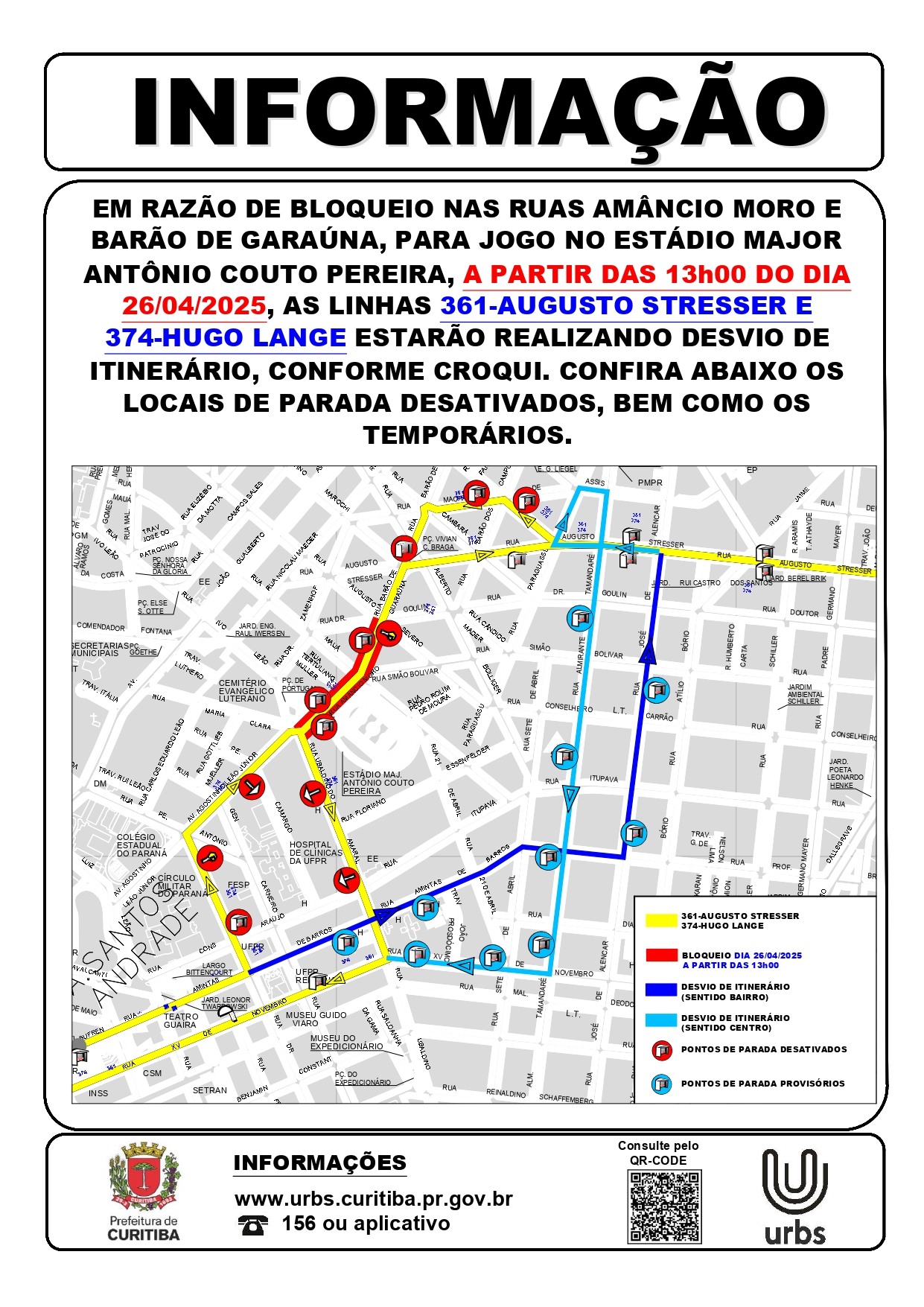 Desvio de Itinerário - Evento Estádio Major Antônio Couto Pereira - 26/04