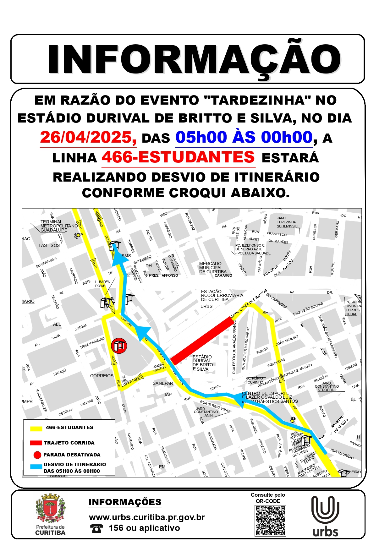 Linha 466 - ESTUDANTES - Desvio de itinerário - Evento Tardezinha - 26/04