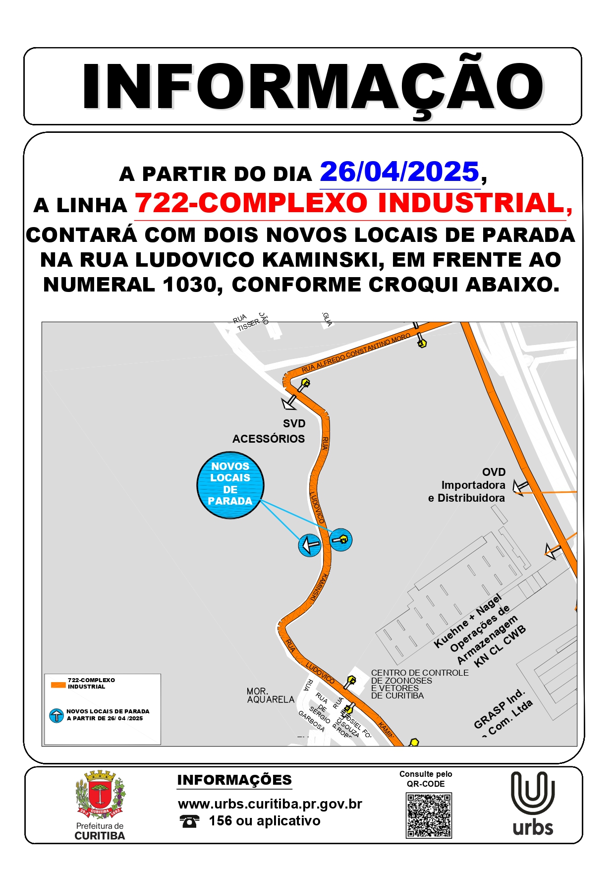 Linha 722 - COMPLEXO INDUSTRIAL - Novos locais de parada - A partir de 26/04