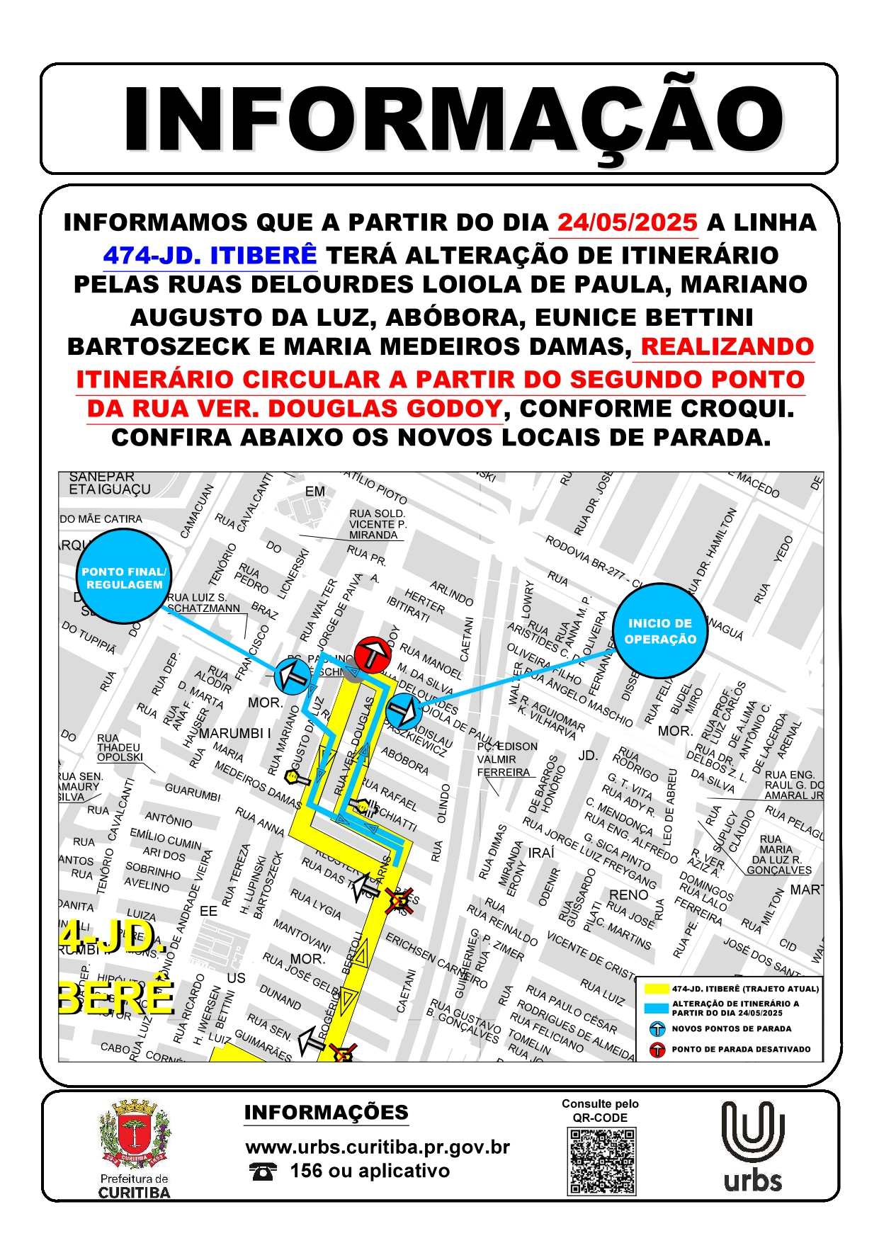 Linha 474 - JD. ITIBERÊ - Alteração de itinerário - A partir de 24/05
