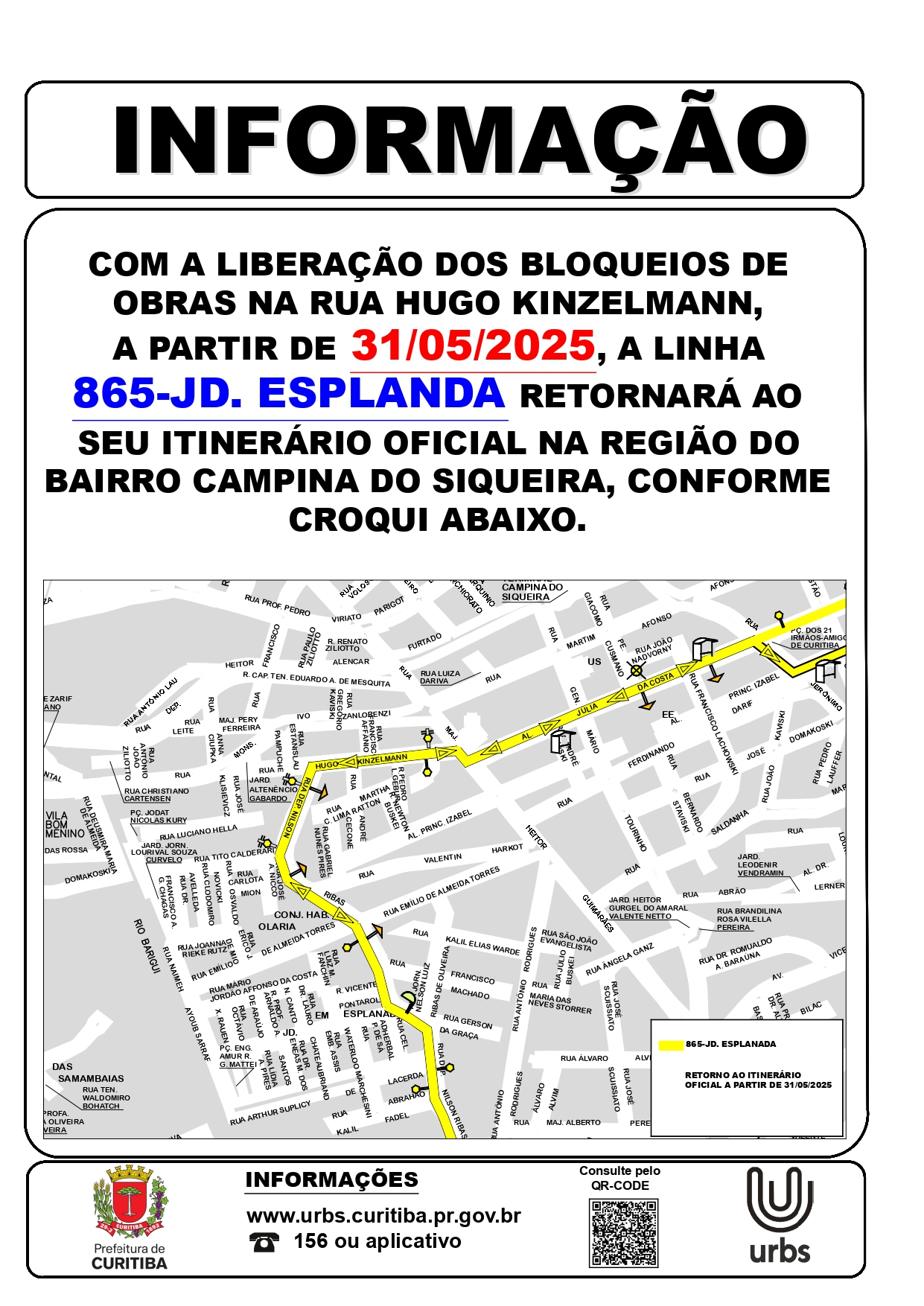 Linha 865 - JD. ESPLANADA - Retorno ao itinerário oficial - A partir de 31/05
