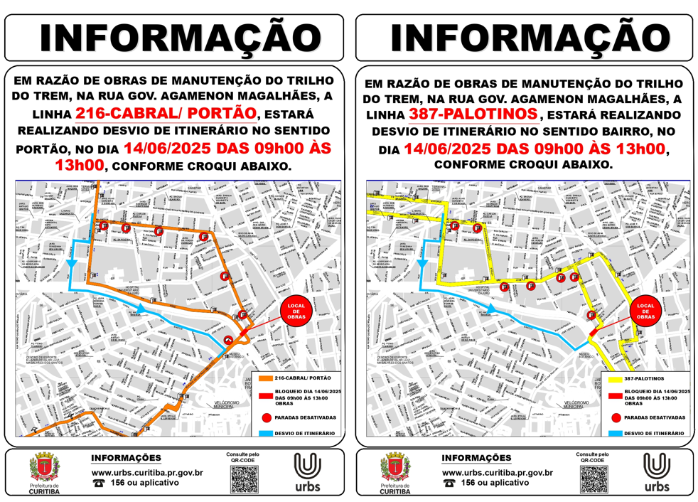 Desvio de Itinerário - Obras de manutenção na linha férrea - 14/06