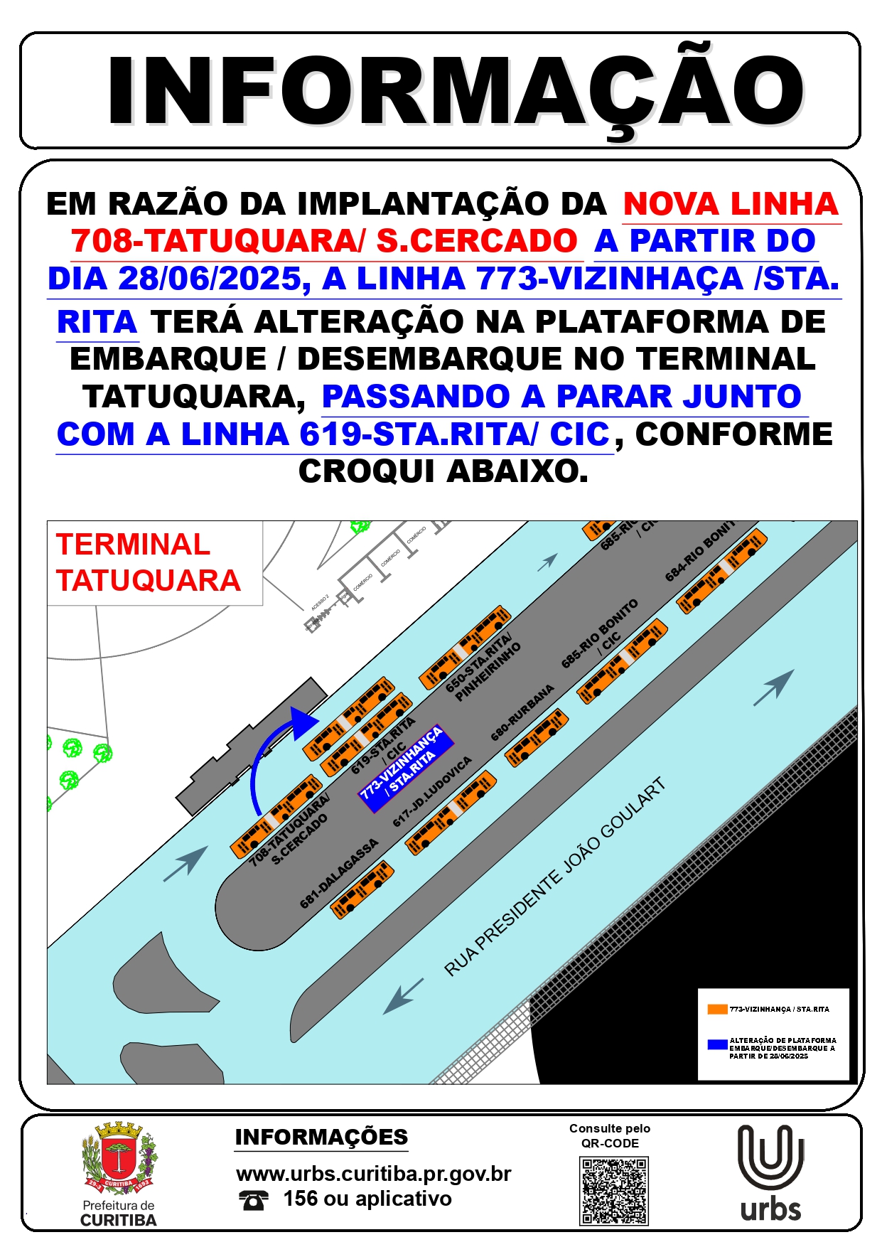 Linha 773  - VIZINHANÇA / STA. RITA - Novo local de parada no Terminal Tatuquara - A partir de 28/06
