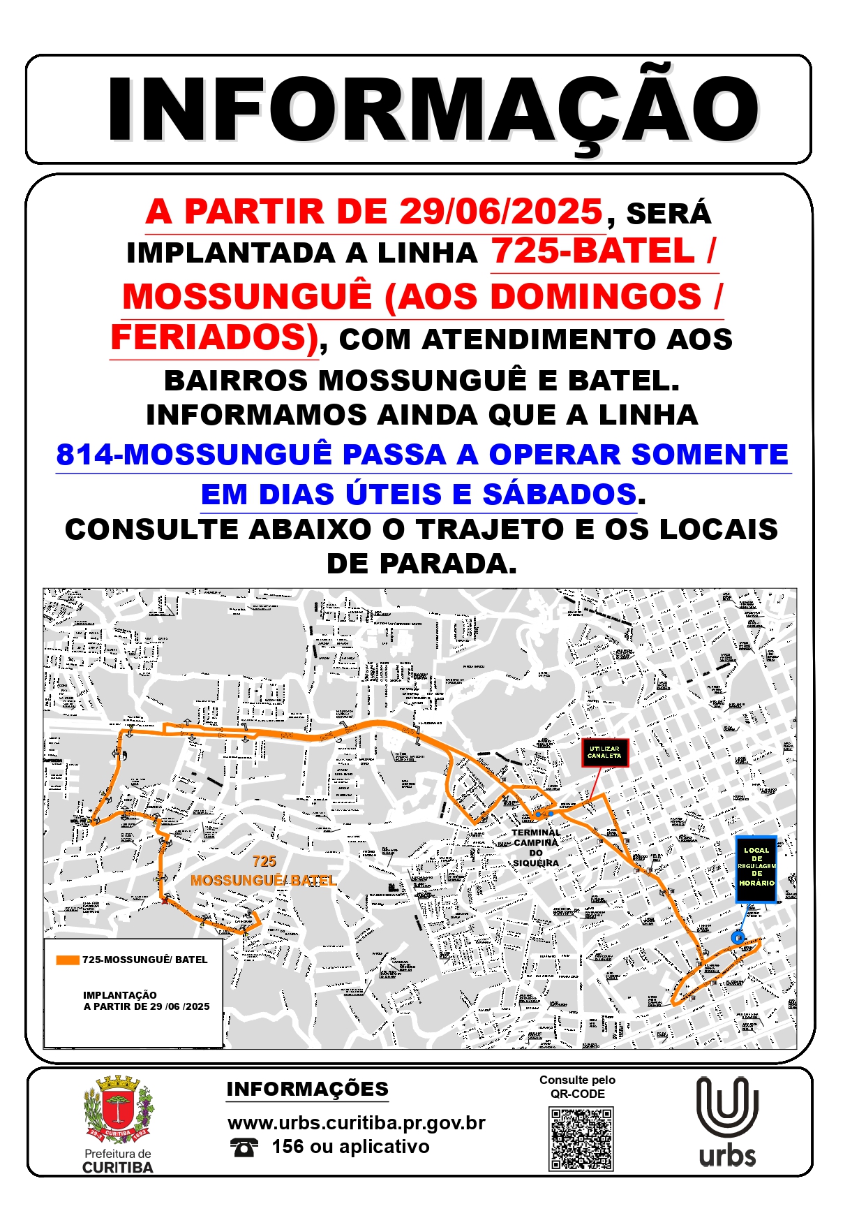 Nova linha 725 - BATEL / MOSSUNGUÊ - A partir de 29/06