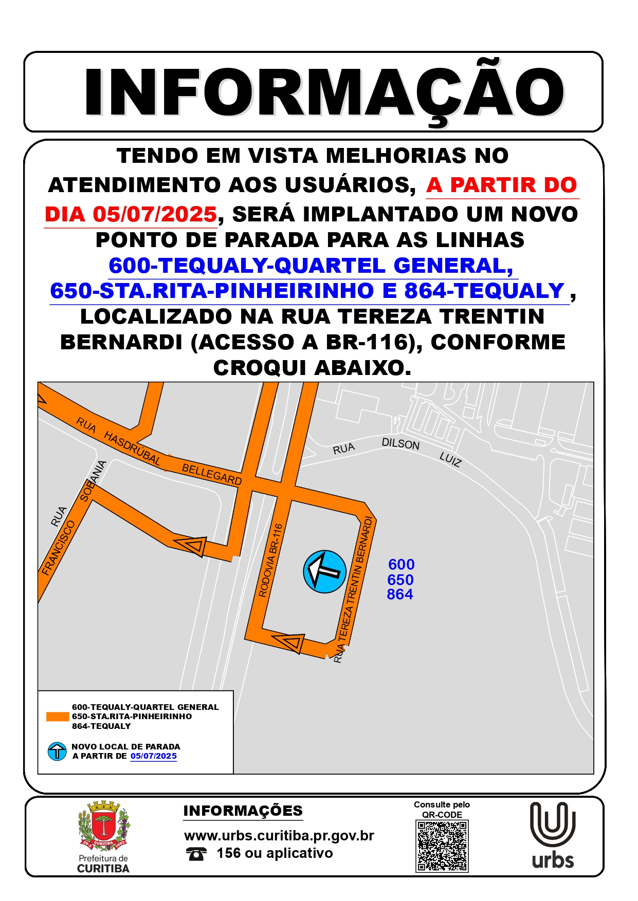 Linhas Diversas - Novo ponto de parada - R. Tereza Trentin Bernardi - A partir de 05/07