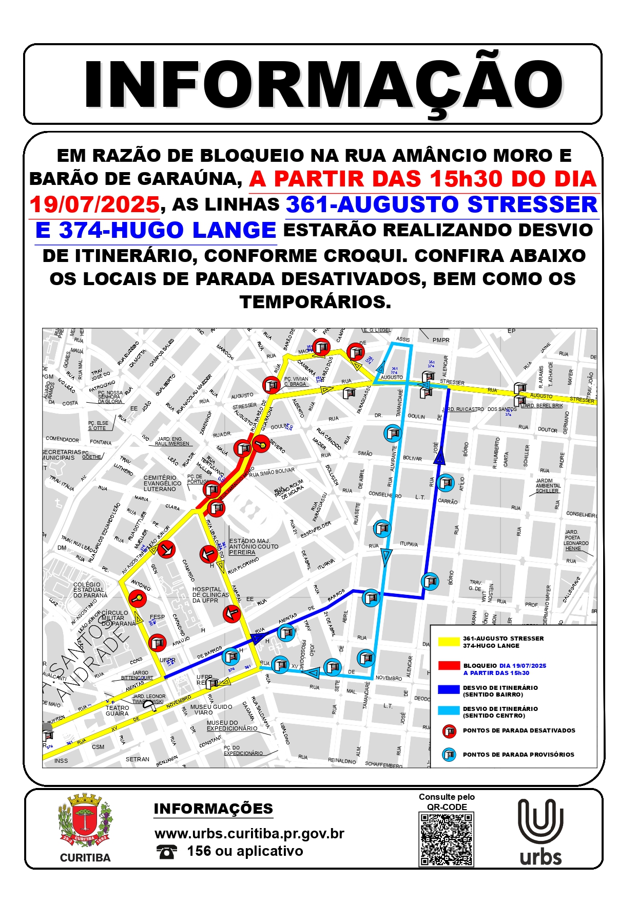 Linhas 361 - AUGUSTO STRESSER e 374 - HUGO LANGE - Desvio de Itinerário - 19/07