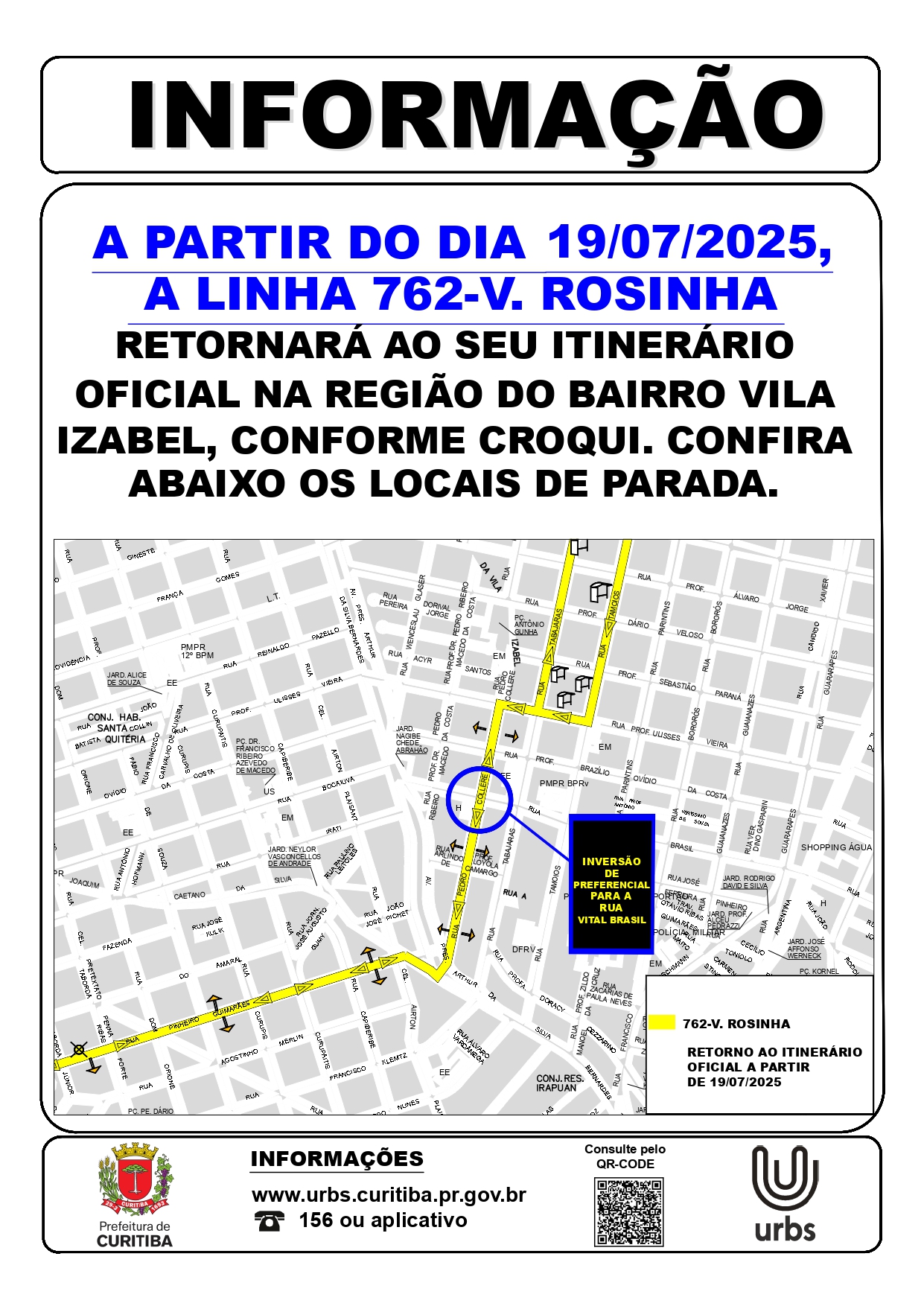 Linha 762 - V. ROSINHA - Retorno ao Itinerário Oficial - A partir de 19/07