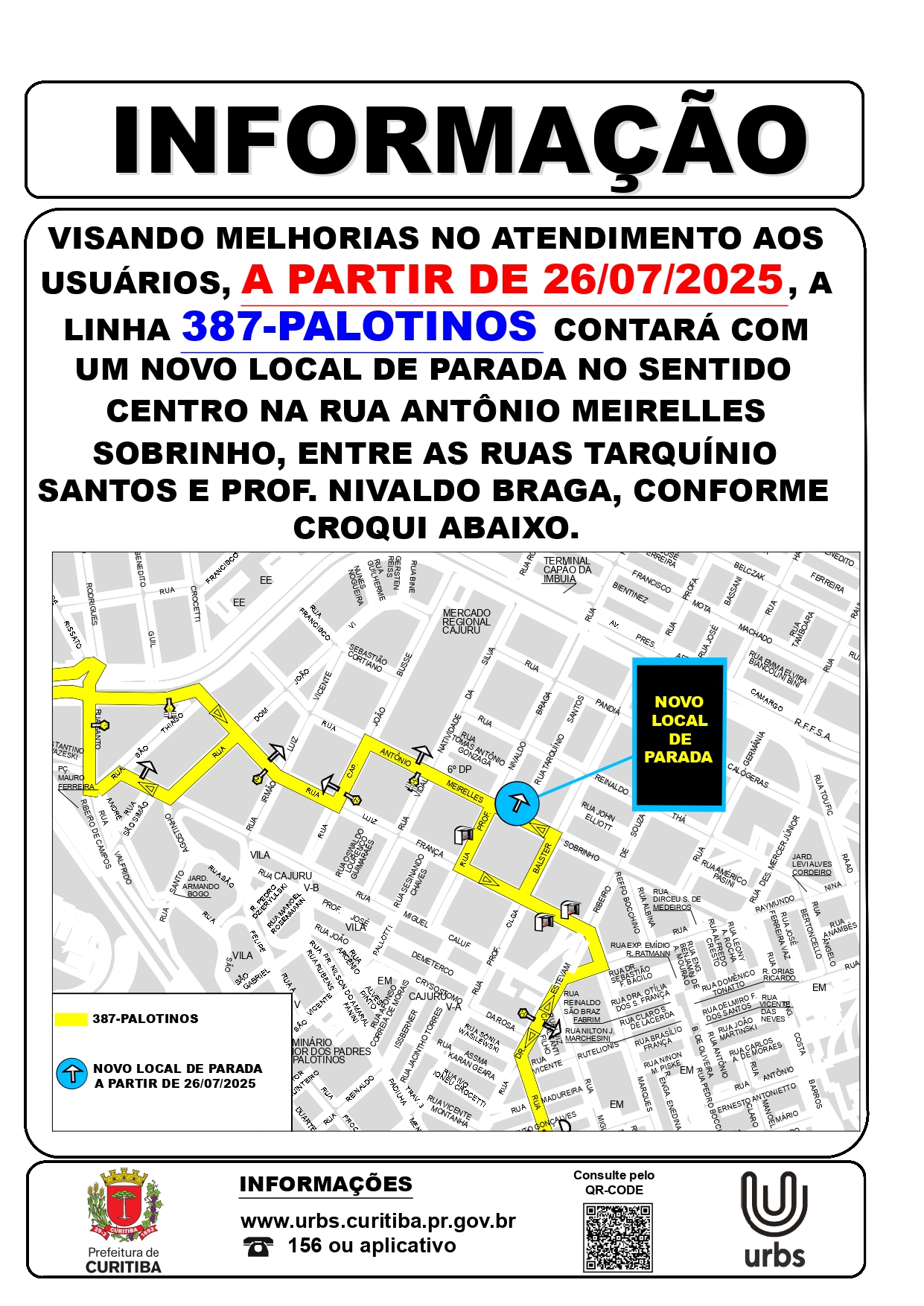 Linha 387 - PALOTINOS - Novo local de parada - A partir de 26/07