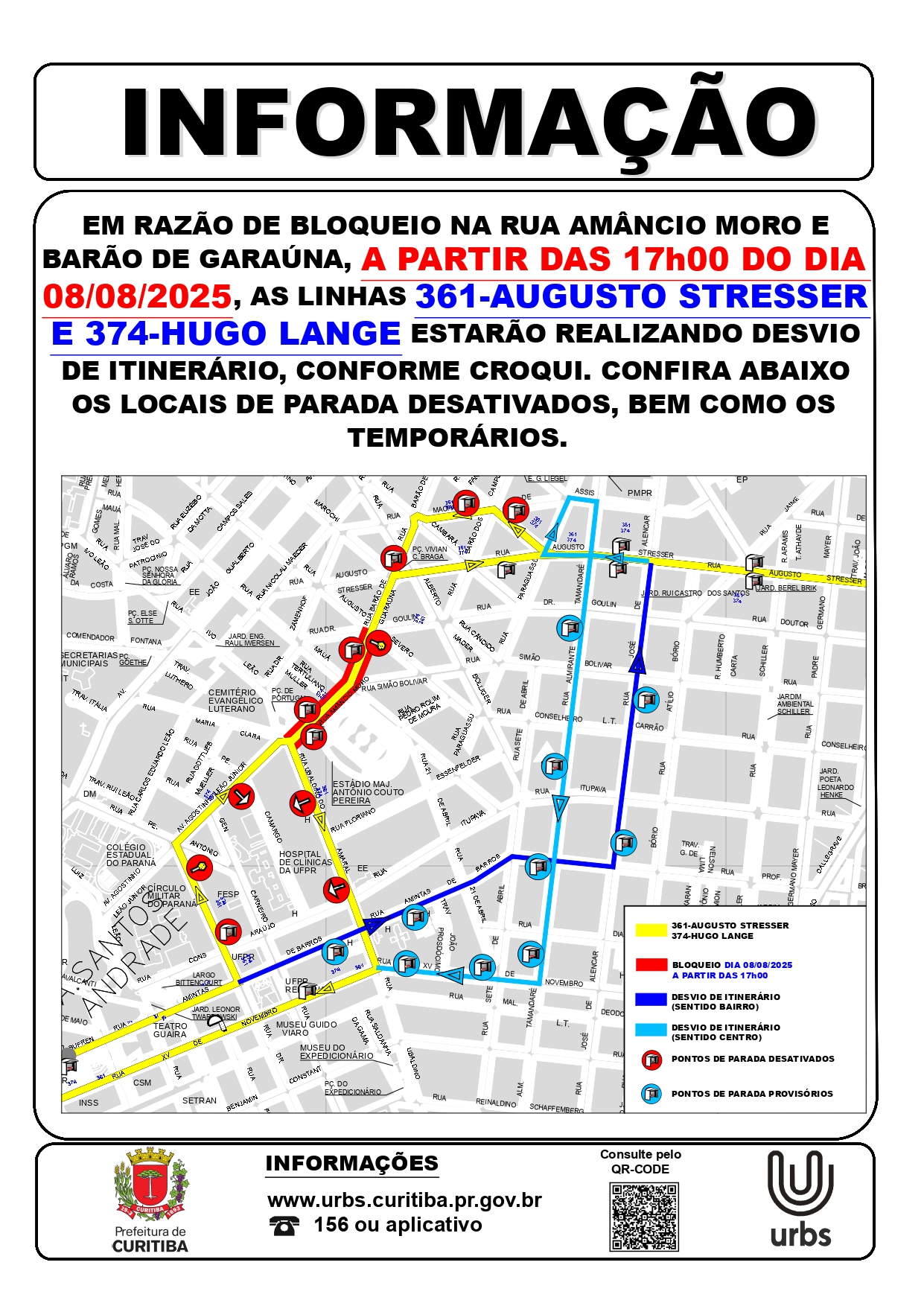 Linhas 361 - AUGUSTO STRESSER e 374 - HUGO LANGE - Desvio de Itinerário - 08/08