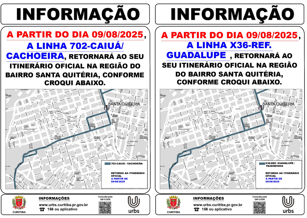 Linhas 702 - CAIUÁ / CACHOEIRA e X36 - REF. GUADALUPE / FAZENDINHA - Retorno ao itinerário oficial