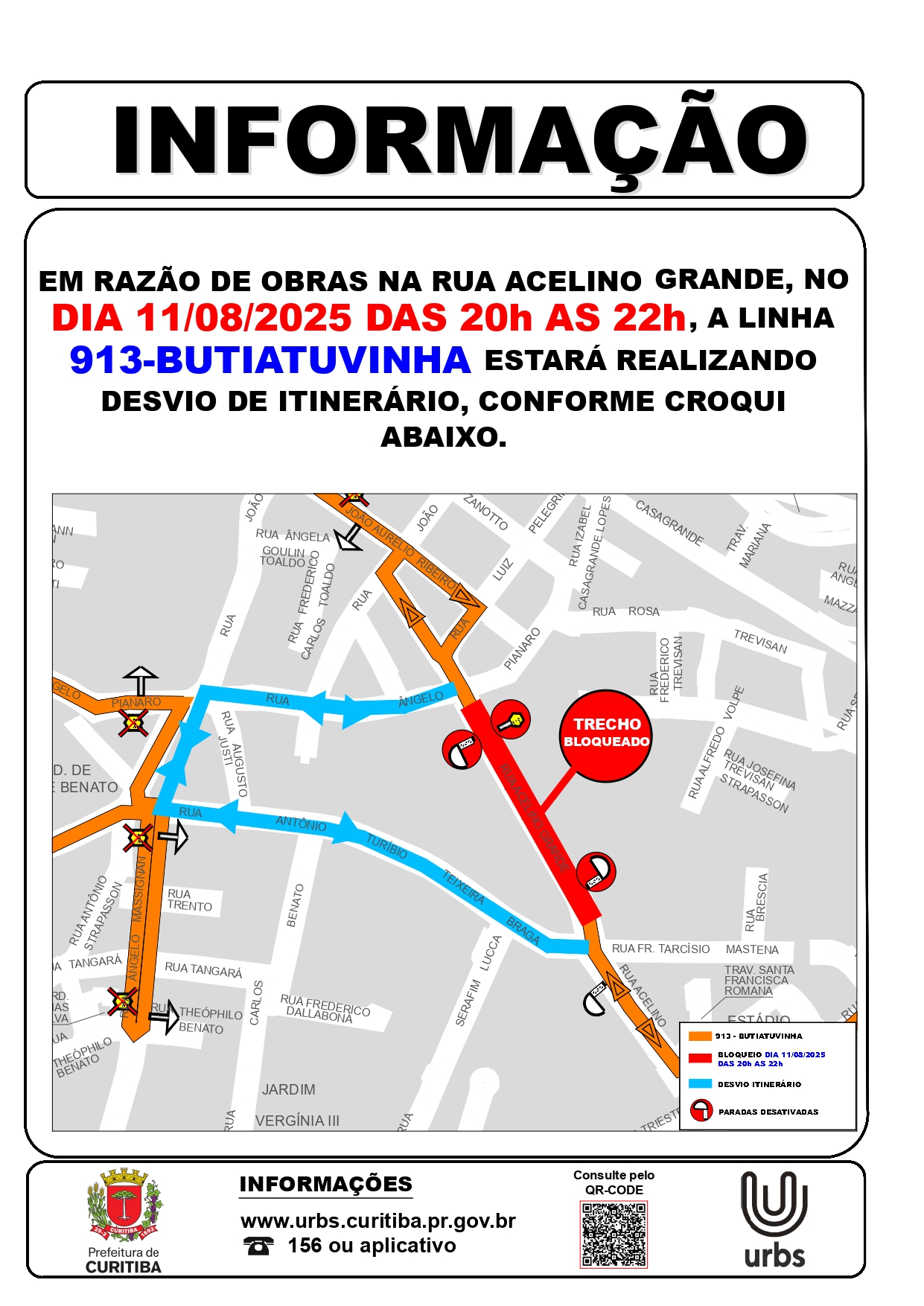 Linha 913 - BUTIATUVINHA - Desvio de itinerário - Obras - 11/08