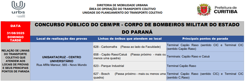 Concurso Público do CBM/PR - Corpo de Bombeiros Militar do Estado do Paraná - 31/08