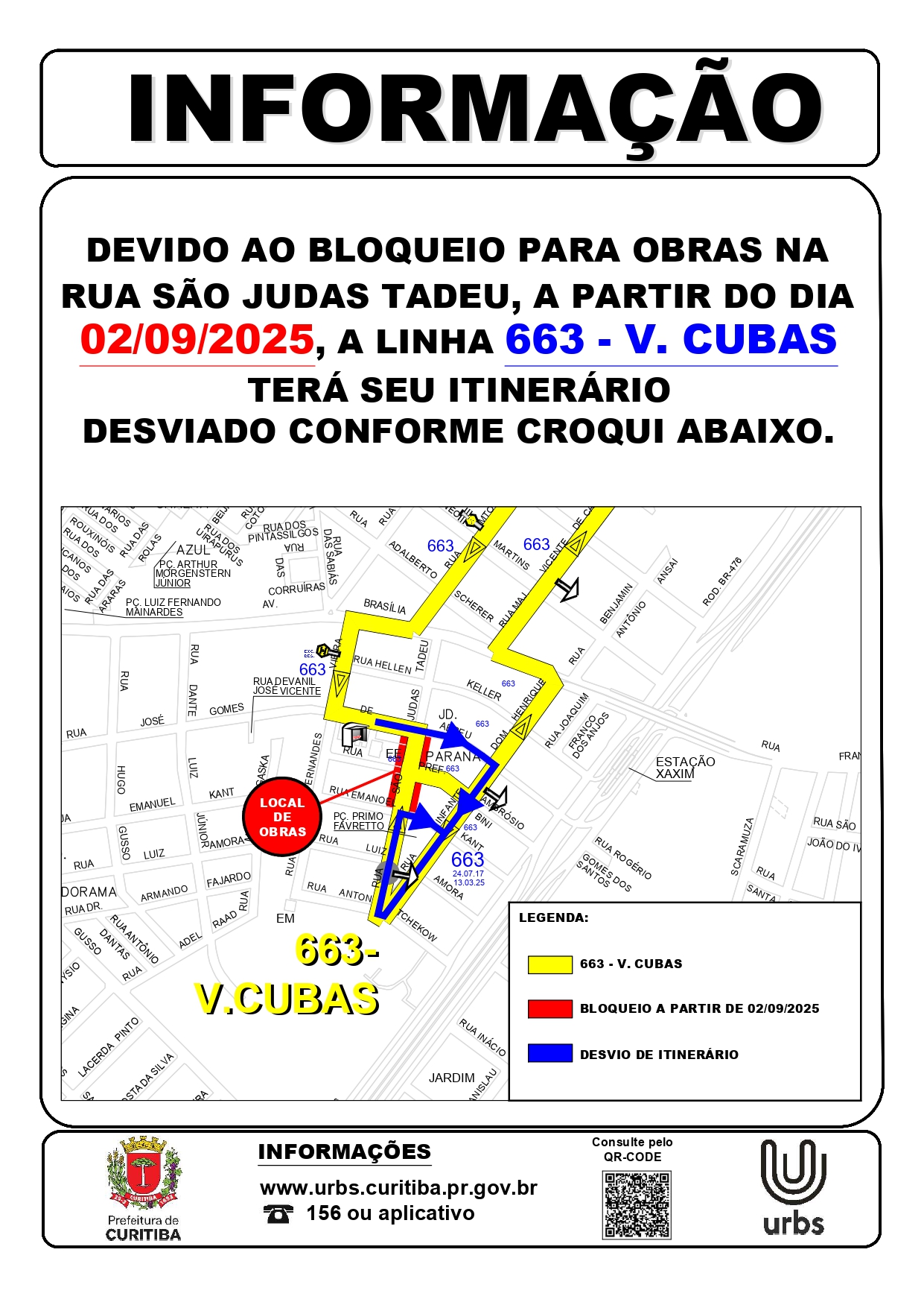 Linha 663 - V. CUBAS - Desvio de Itinerário - Obras Novo Inter 2 - A partir de 02/09