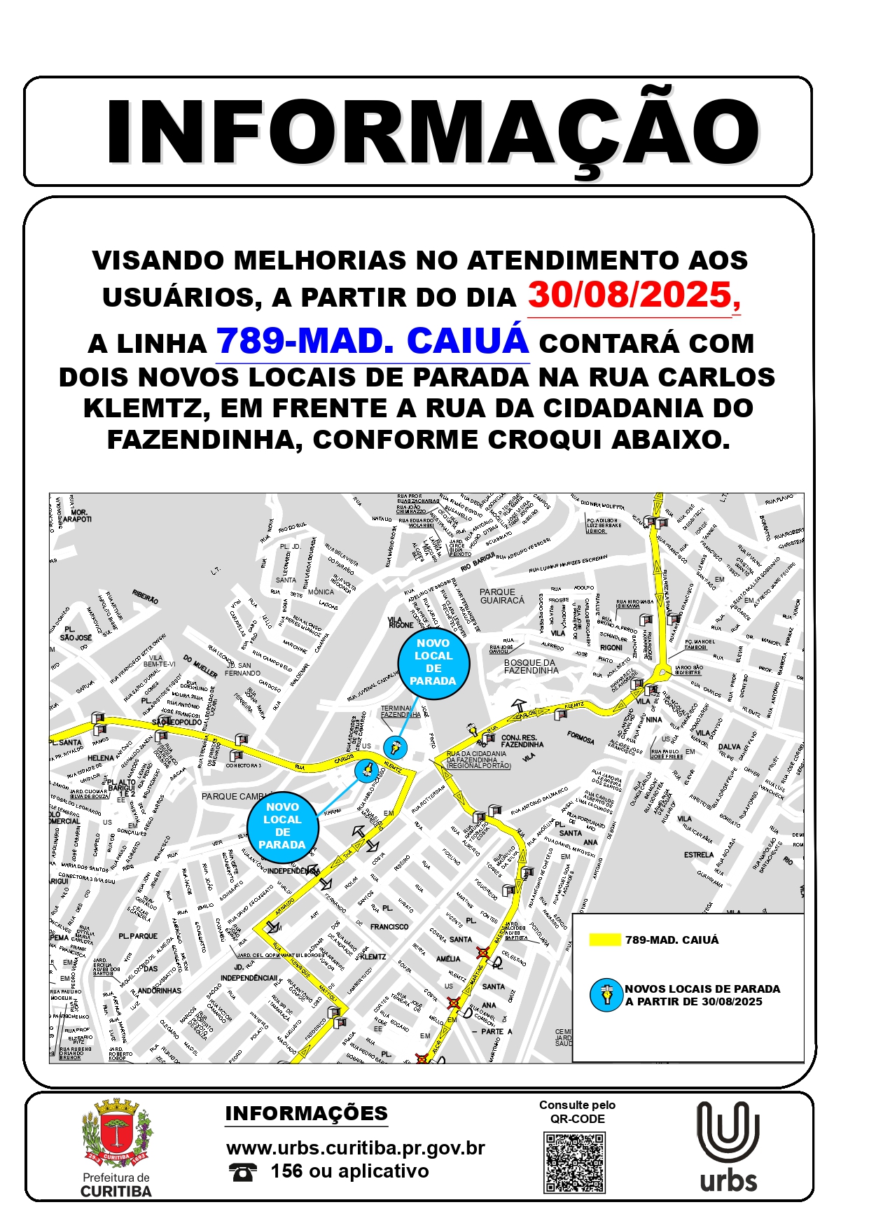 Linha 789 - MAD. CAIUÁ - Novos locais de parada - A partir de 30/08