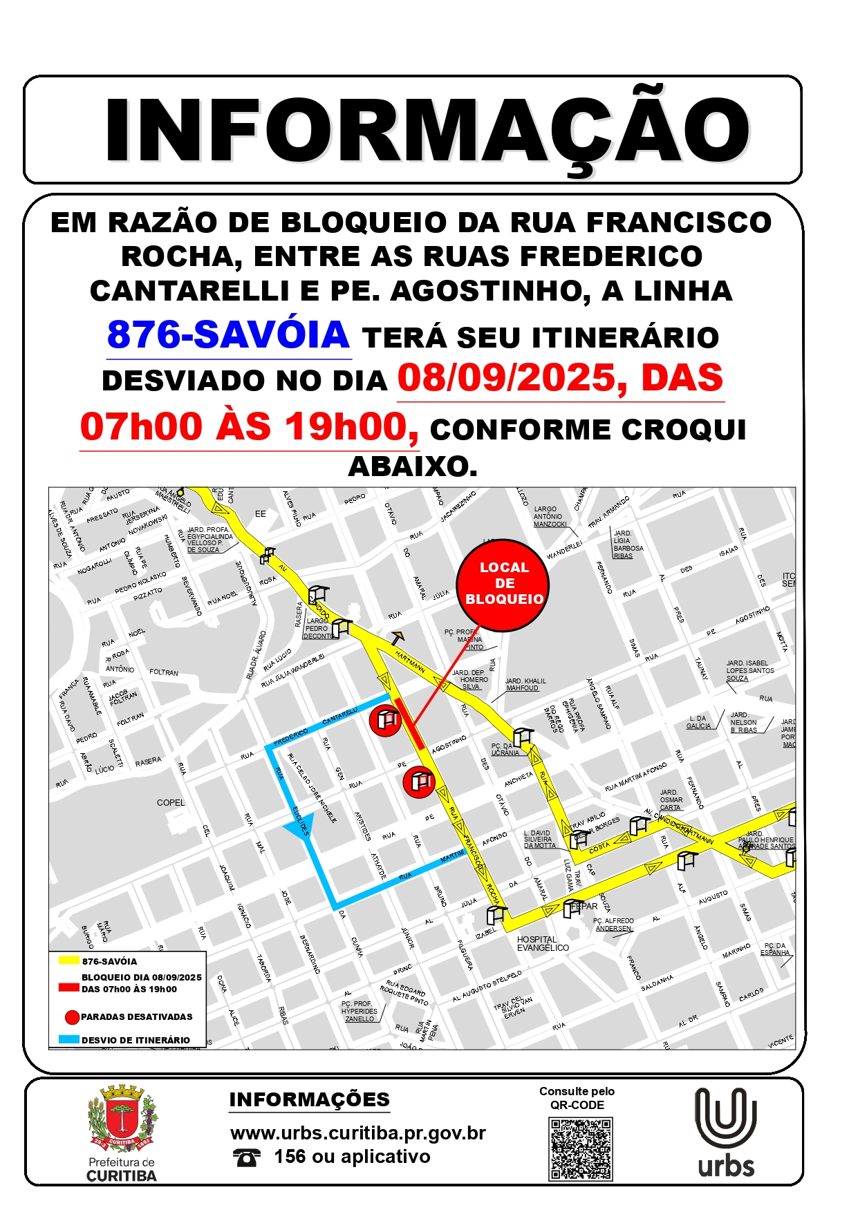 Linha 876 - SAVÓIA - Desvio de itinerário - Obras - 08/09