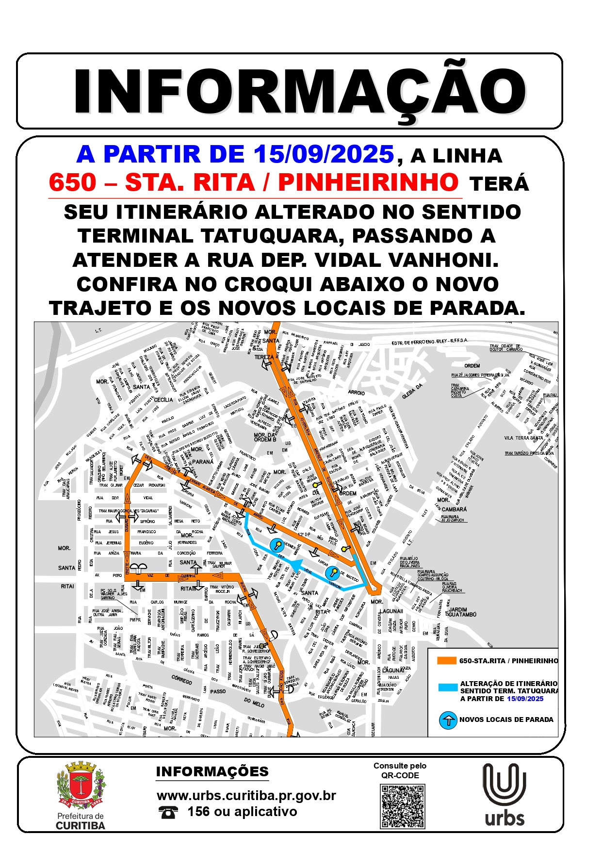 Linha 650 - STA. RITA / PINHEIRINHO - Alteração de itinerário - A partir de 13/09