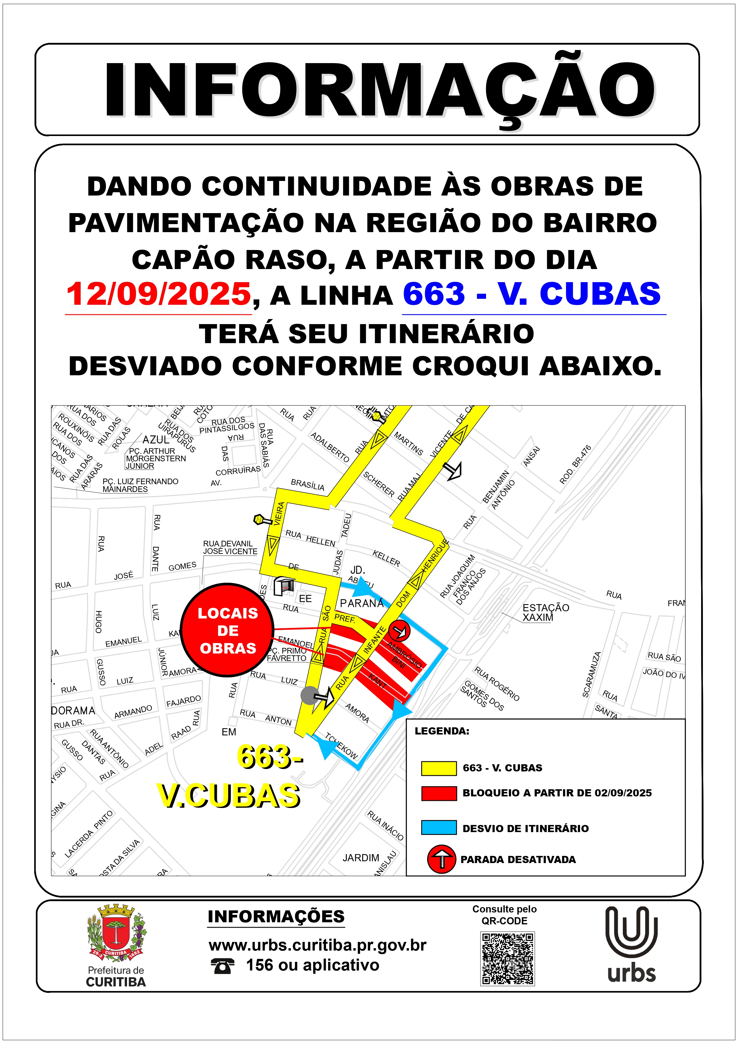 Linha 663 - V. CUBAS - Desvio de Itinerário - Obras do Novo Inter 2 - A partir de 12/09