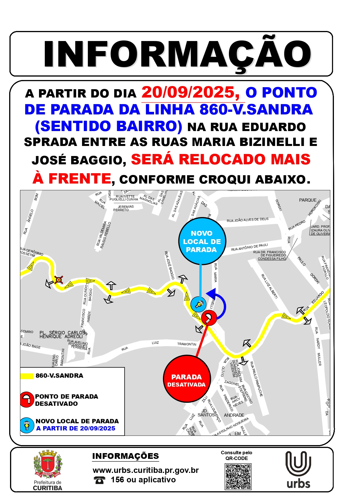 Linha 860 - V. SANDRA - Realocação de ponto de parada - R. Eduardo Sprada - A partir de 20/09