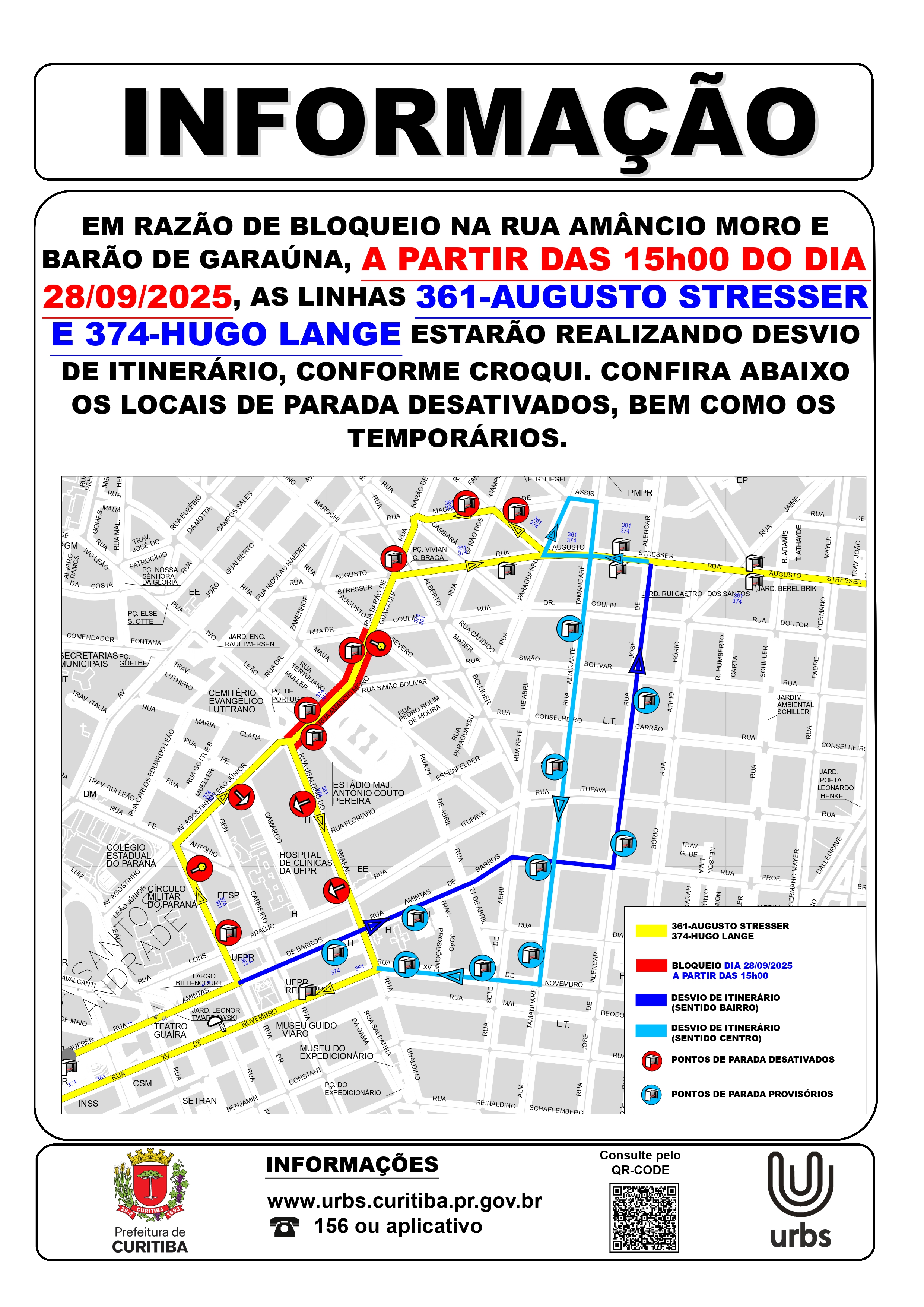 Linhas 361 - AUGUSTO STRESSER e 374 - HUGO LANGE - Desvio de Itinerário - 28/09