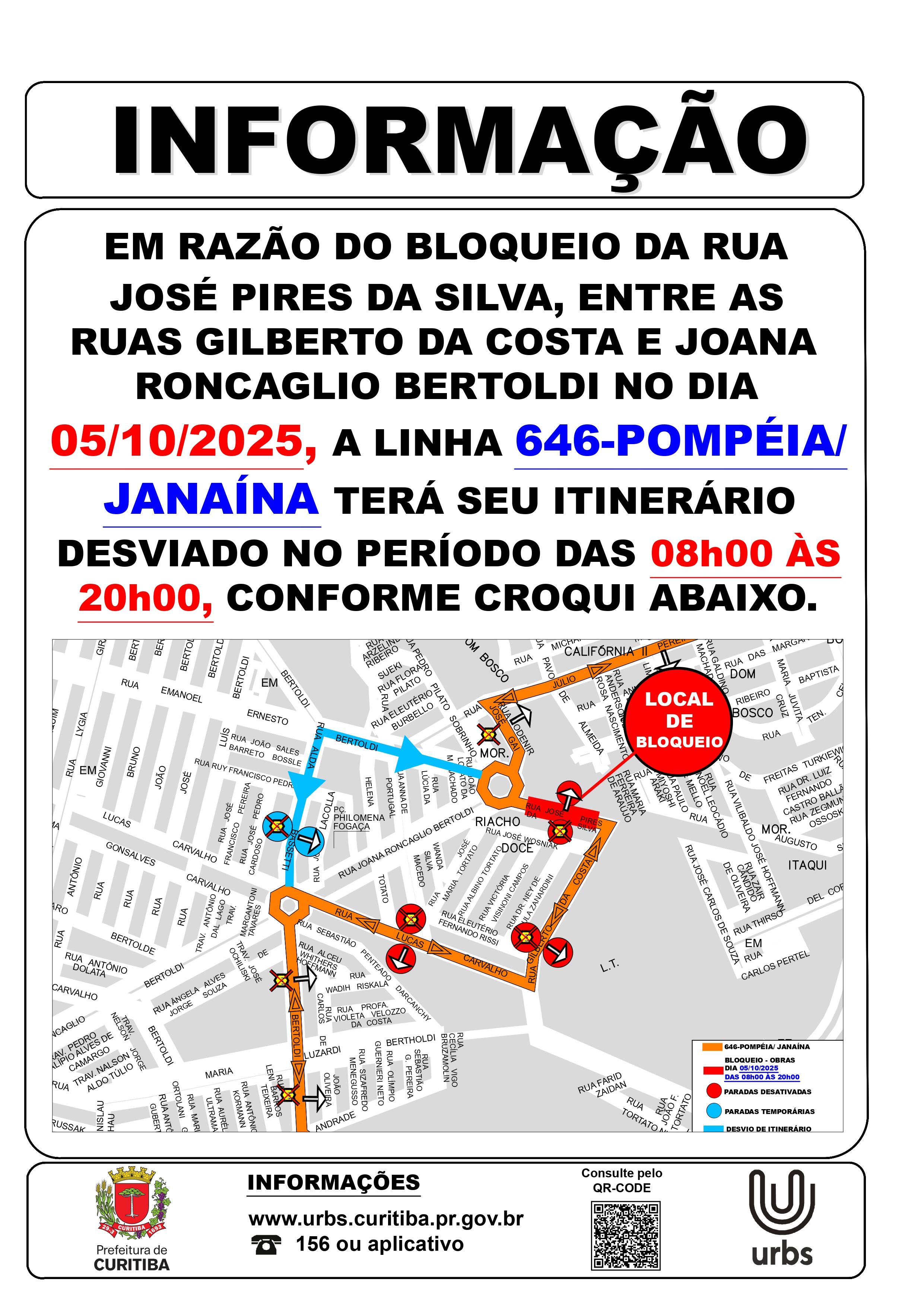 Linha 646 - POMPÉIA / JANAÍNA - Desvio de itinerário - 05/10