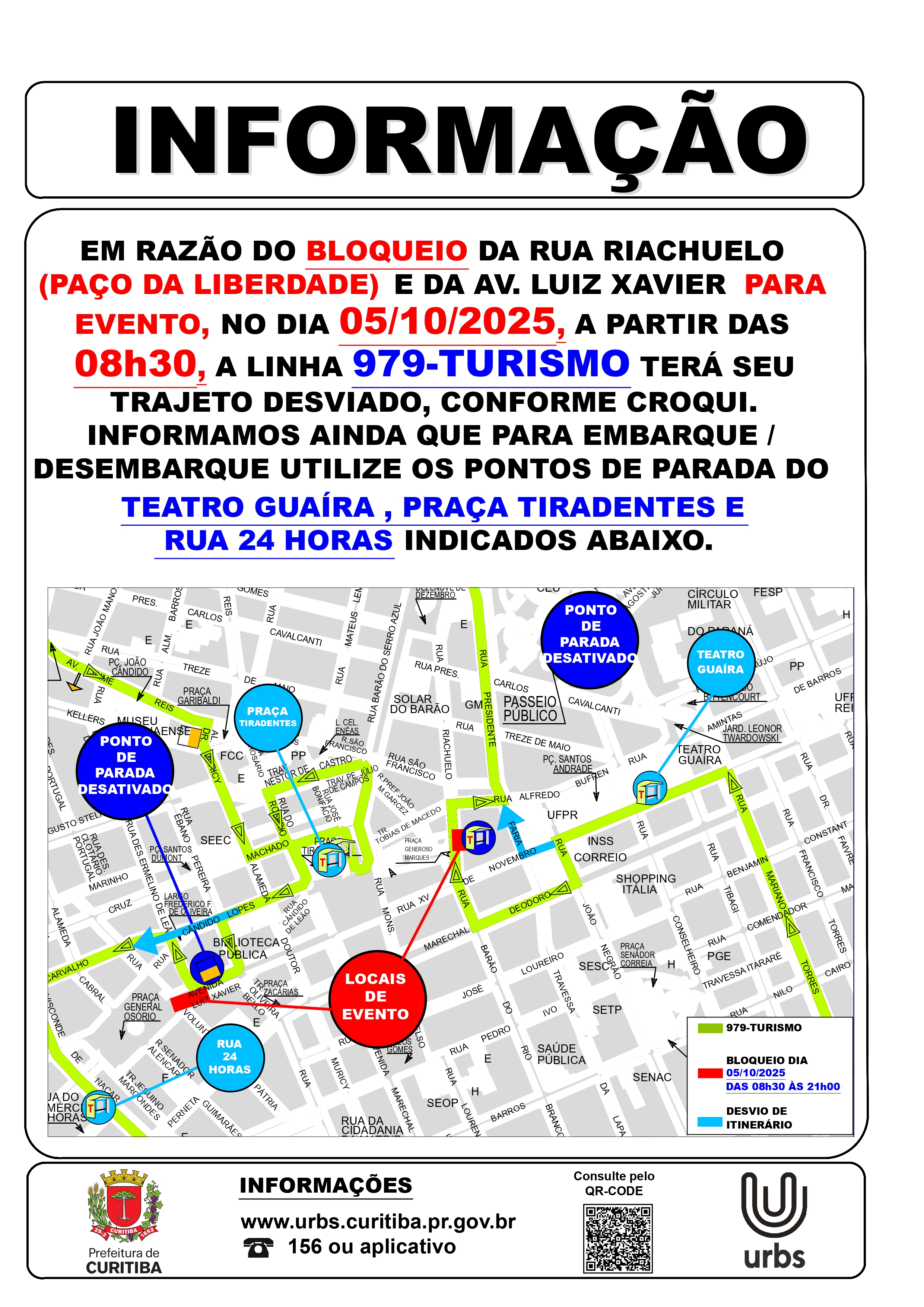 Linha 979 - TURISMO - Desvio de itinerário - Evento R. Riachuelo e Av. Luiz Xavier - 05/10