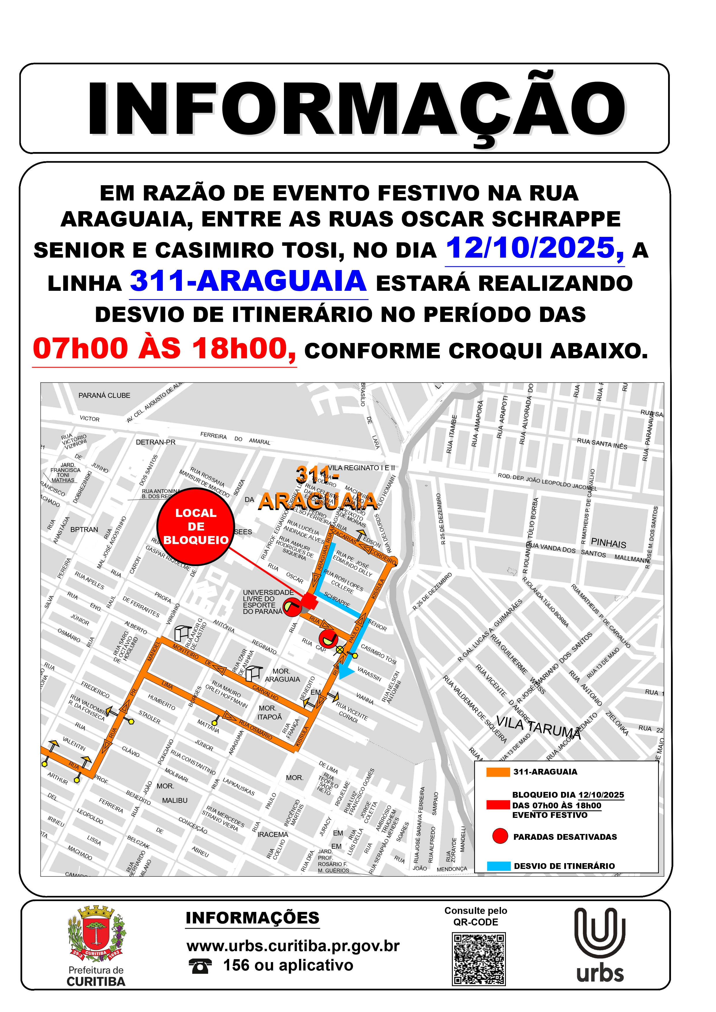 Linha 311 - ARAGUAIA - Desvio de itinerário - 12/10