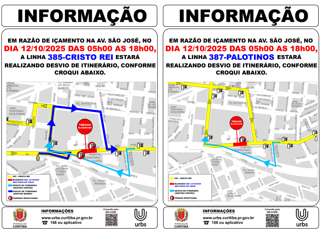 Linhas 385 - CRISTO REI e 387 - PALOTINOS - Desvio de itinerário - 12/10