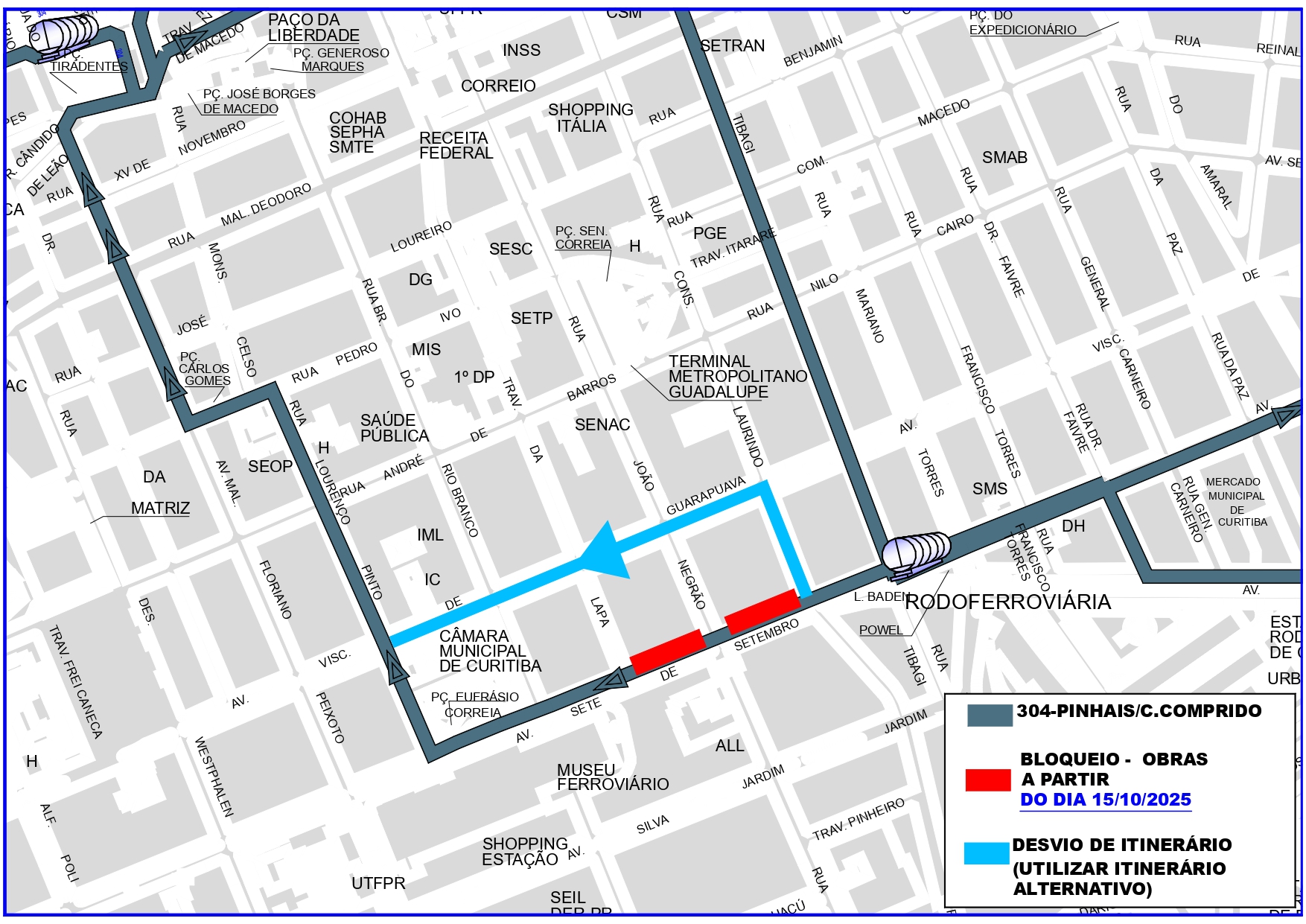Linha 304 - PINHAIS / C. COMPRIDO - Desvio de itinerário - A partir de 15/10