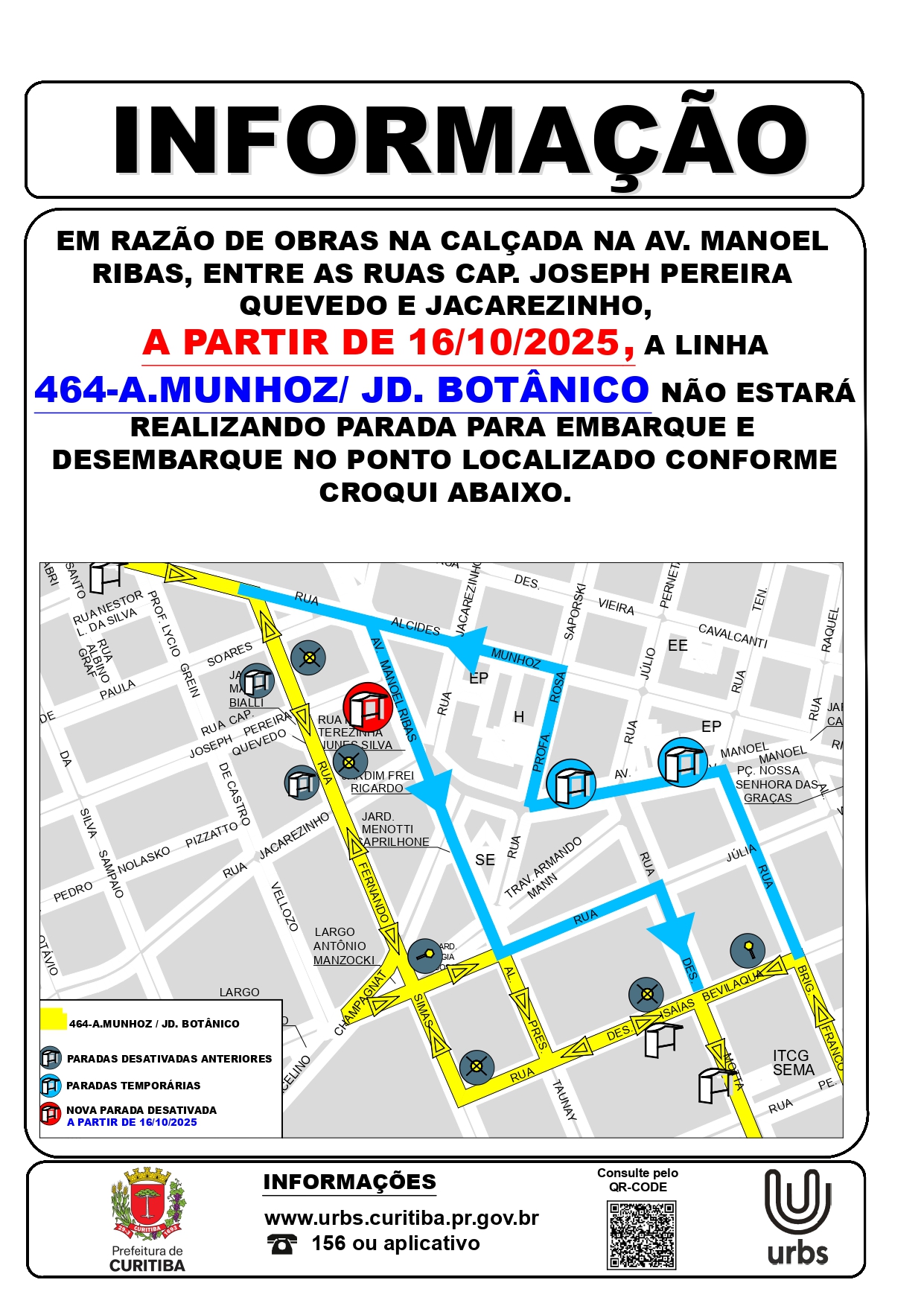 Linha 464 - A. MUNHOZ / JD. BOTÂNICO - Desvio de itinerário e desativação de ponto de parada - 16/10