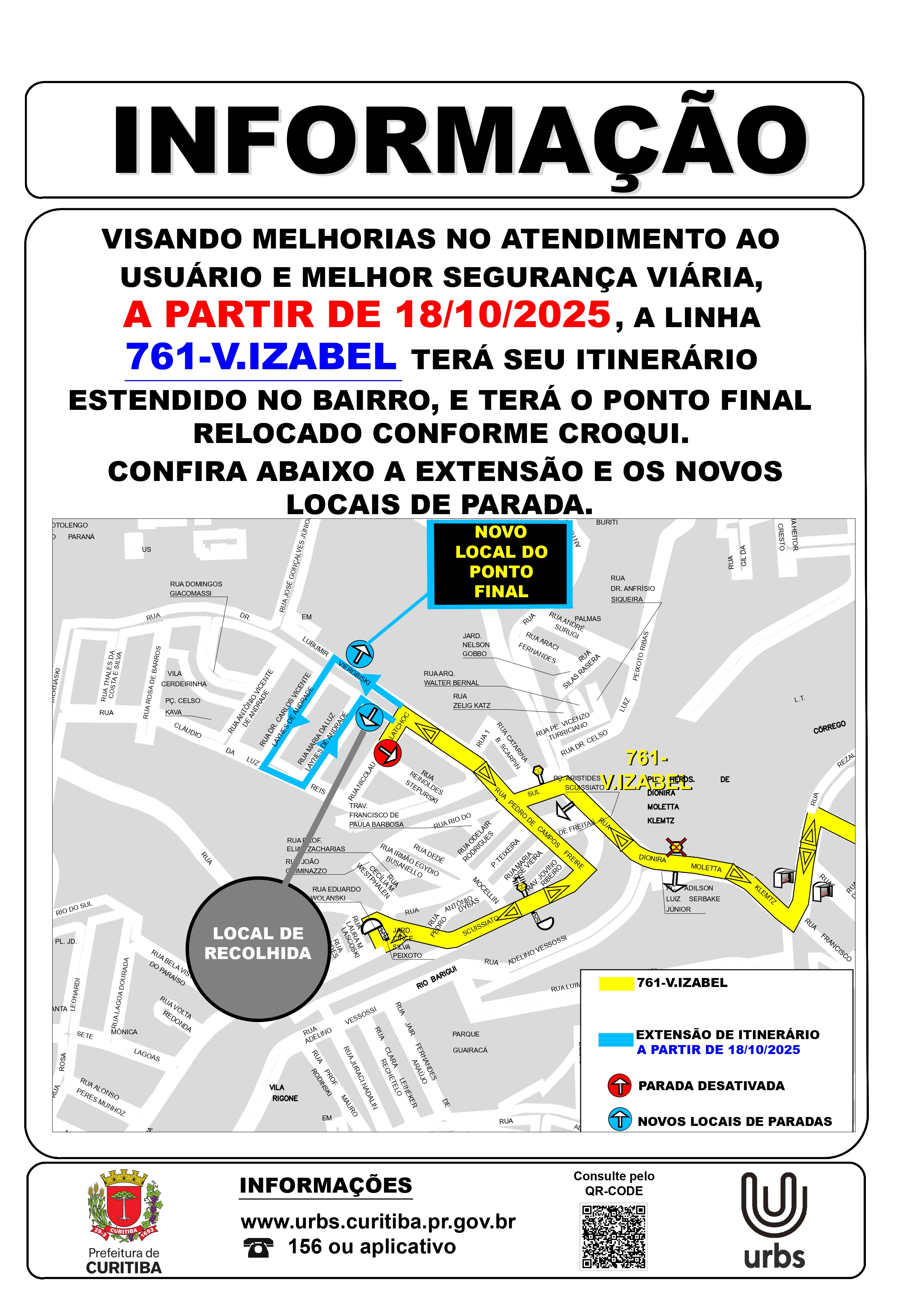 Linha 761 - V. IZABEL - Extensão de itinerário e realocação de ponto final - A partir de 18/10