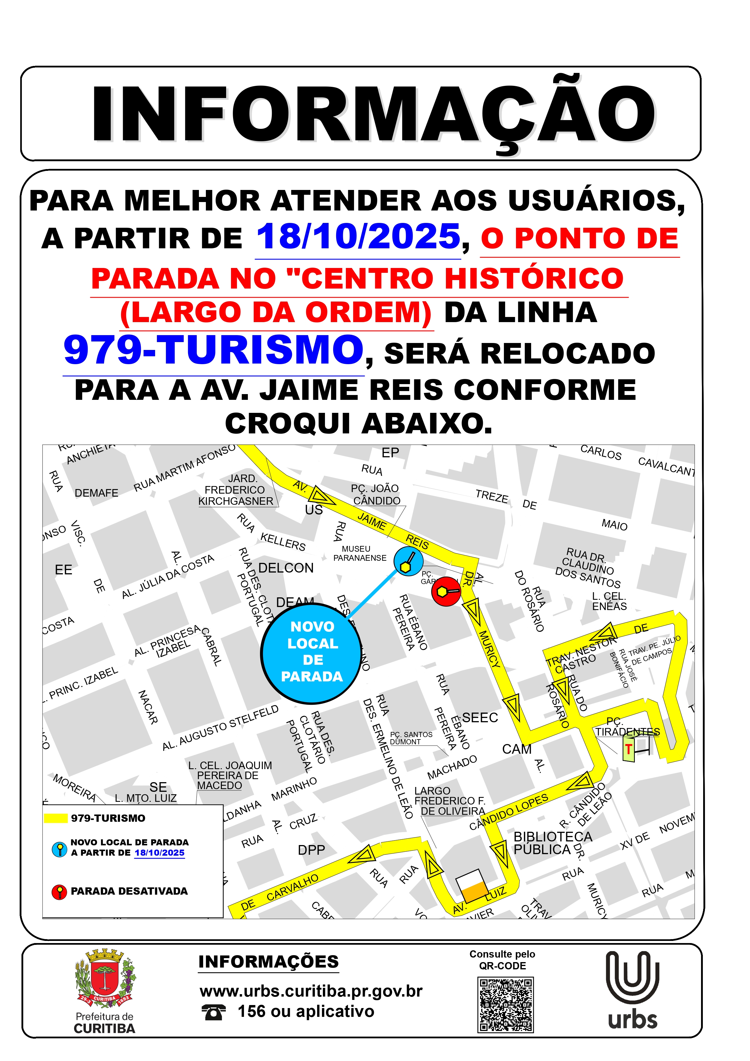 Linha 979 - TURISMO - Realocação de ponto de parada - A partir de 18/10