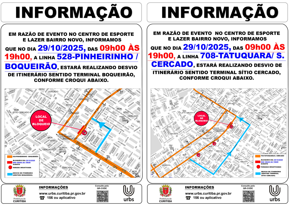 Linhas 913 BUTIATUVINHA e 989 - MAD. STA. FELICIDADE- Desvio de itinerário - 20 a 21/11/2025