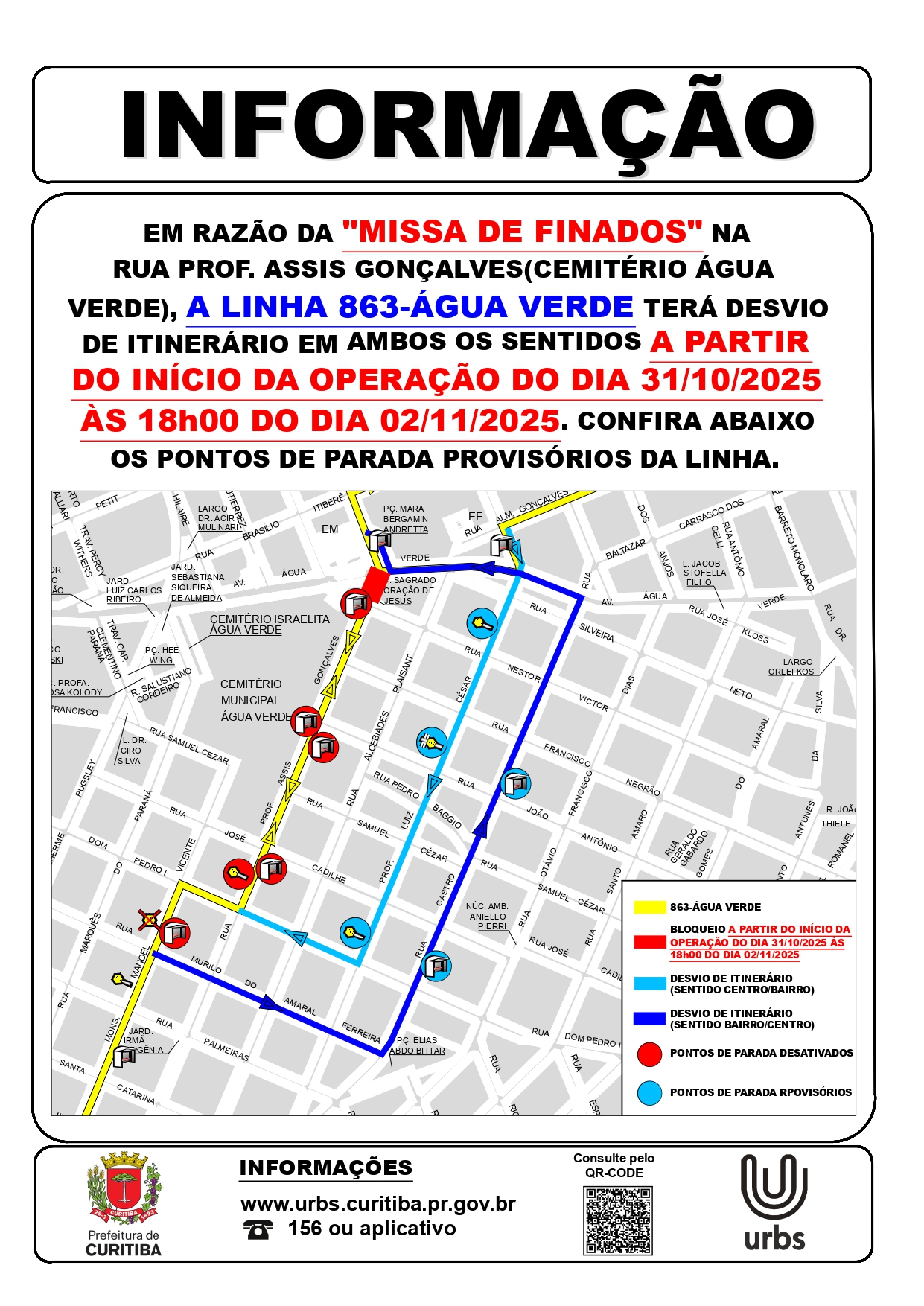 Linha 863 - ÁGUA VERDE - Desvio de itinerário - Missa de Finados - 31/10 a 02/11