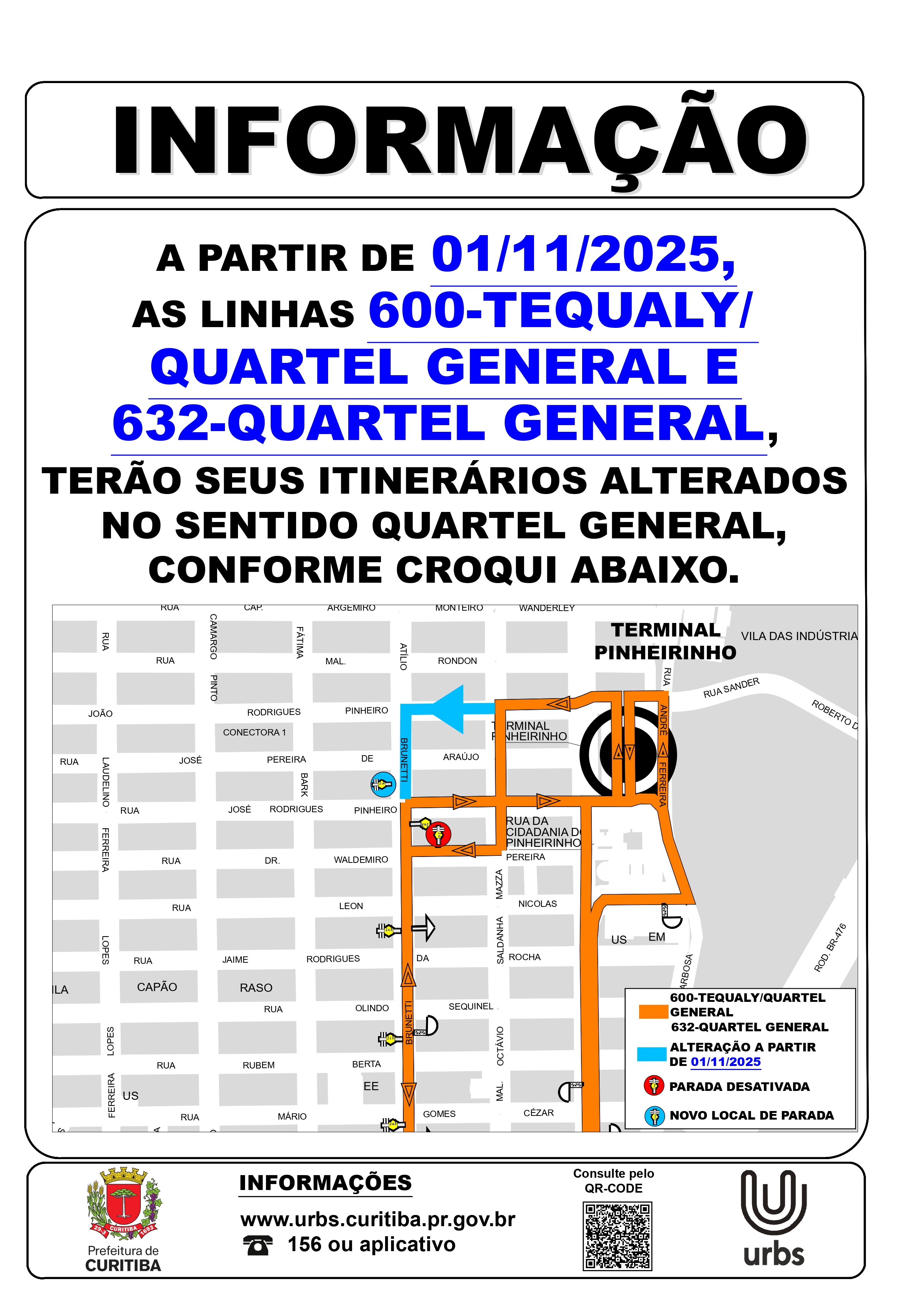 Linhas 600 - TEQUALY / QUARTEL GENERAL e 632 - QUARTEL GENERAL - Alteração de itinerário - 01/11