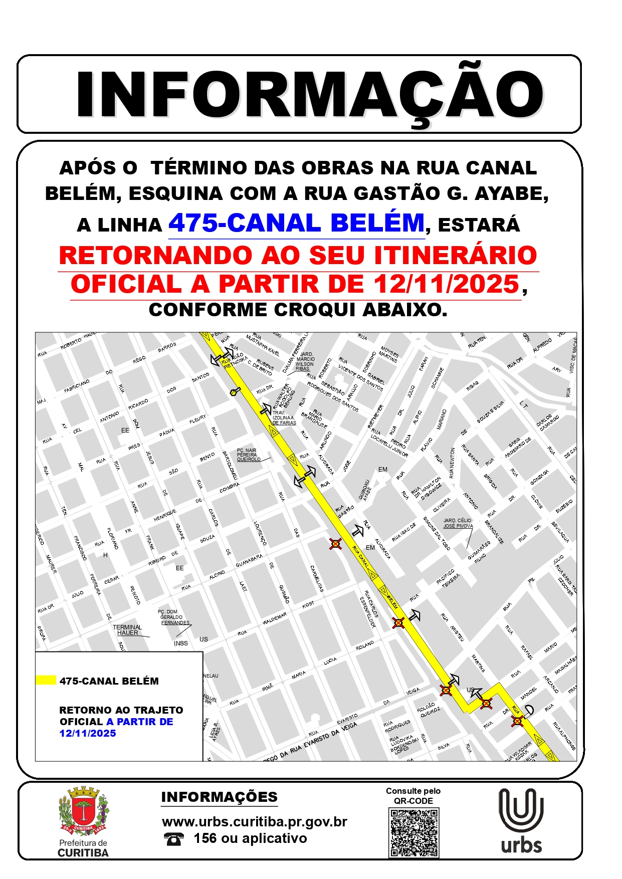 Linha 475 - CANAL BELÉM - Retorno de itinerário - A partir de 12/11