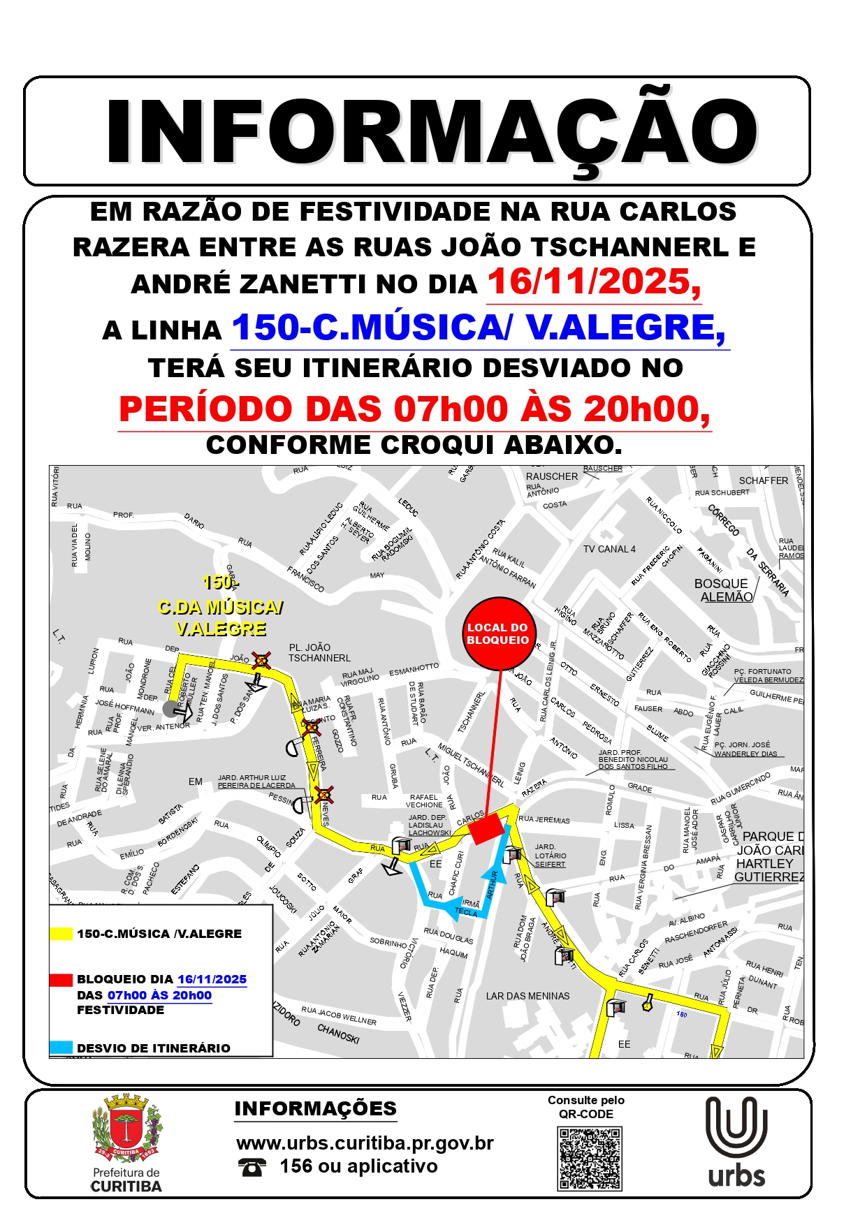 Linha 150 - C. MÚSICA / V. ALEGRE - Desvio de Itinerário - 16/11