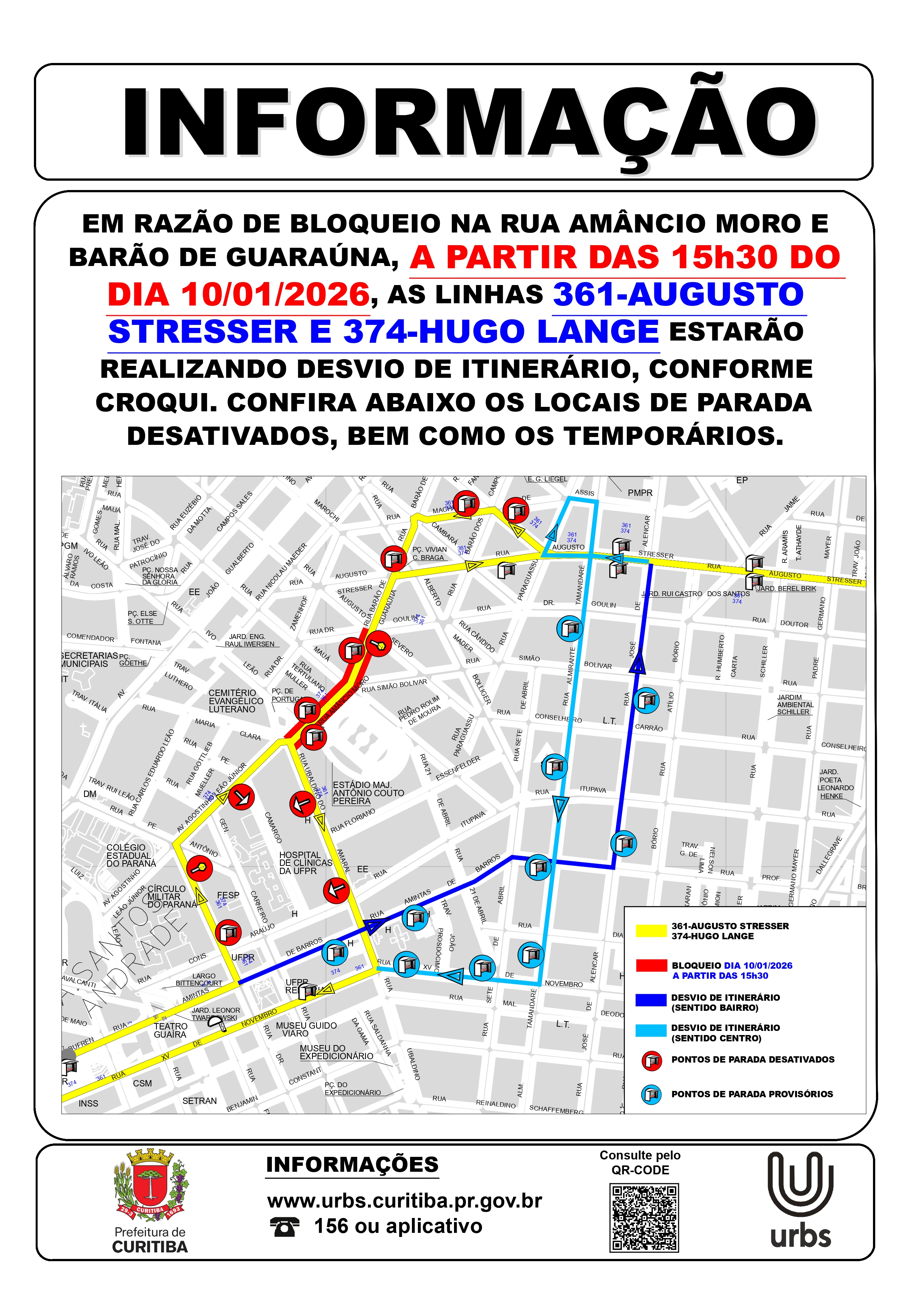 Linhas 361 - AUGUSTO STRESSER e 374 - HUGO LANGE - Desvio de Itinerário - 10/01
