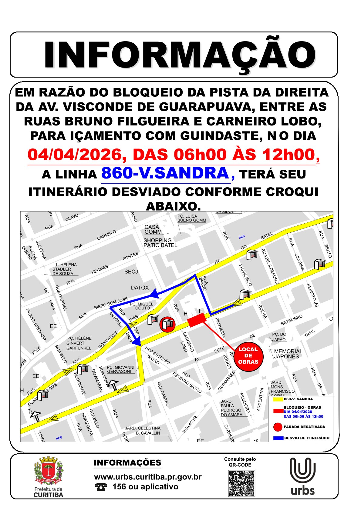 Linha 860 - V. SANDRA - Desvio de itinerário - Av. Visconde de Guarapuava - 04/04