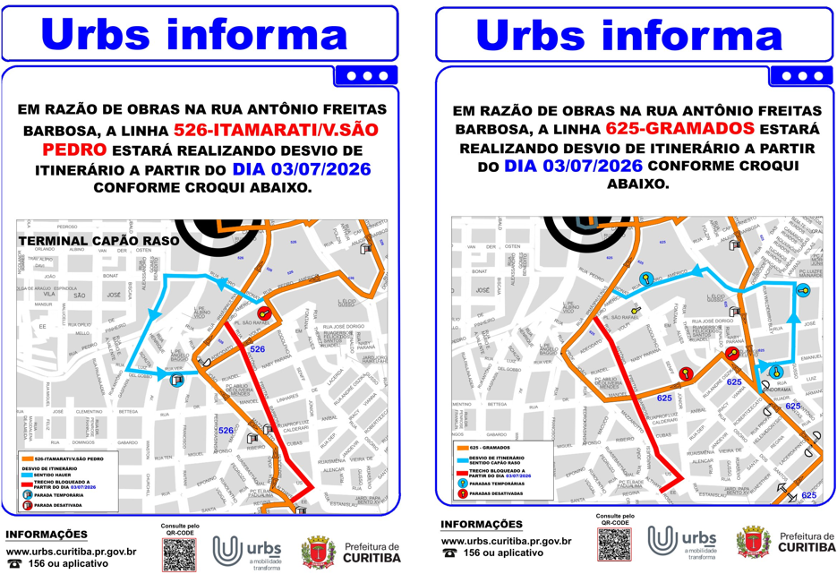 Linhas diversas - Desvio de Itinerário - Obras - Rua Antônio Freitas Barbosa - 03/07